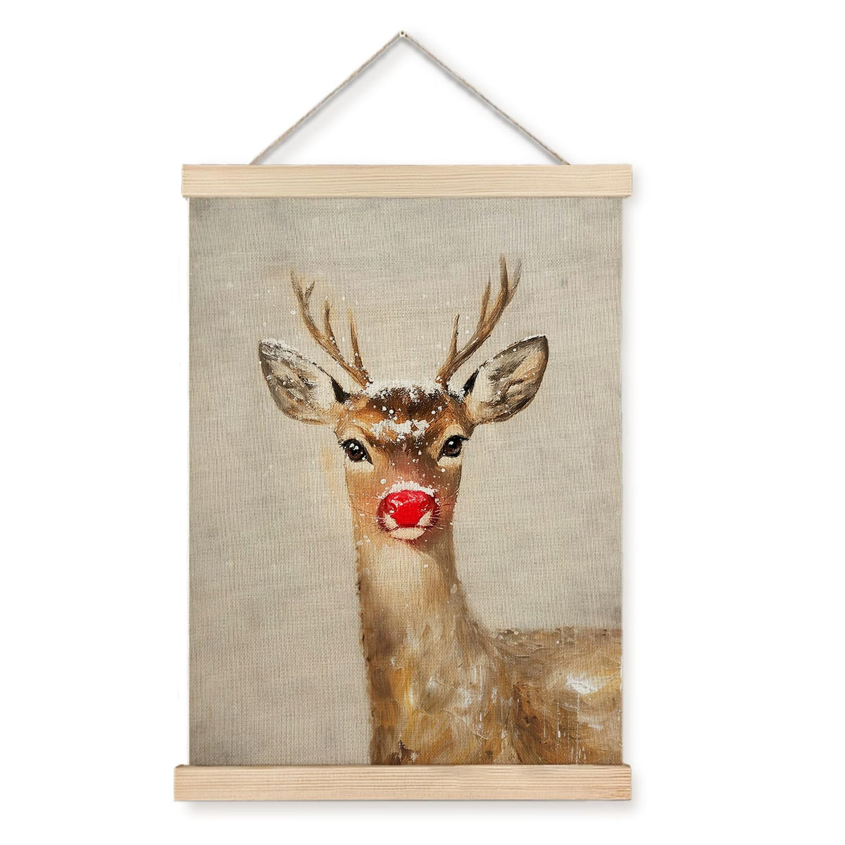 Luvadian Christmas Wall Decor, Winter Christmas Red Nose Reindeer Wall Art With Wooden Poster Hanger, Winter Wall Decor, Christm