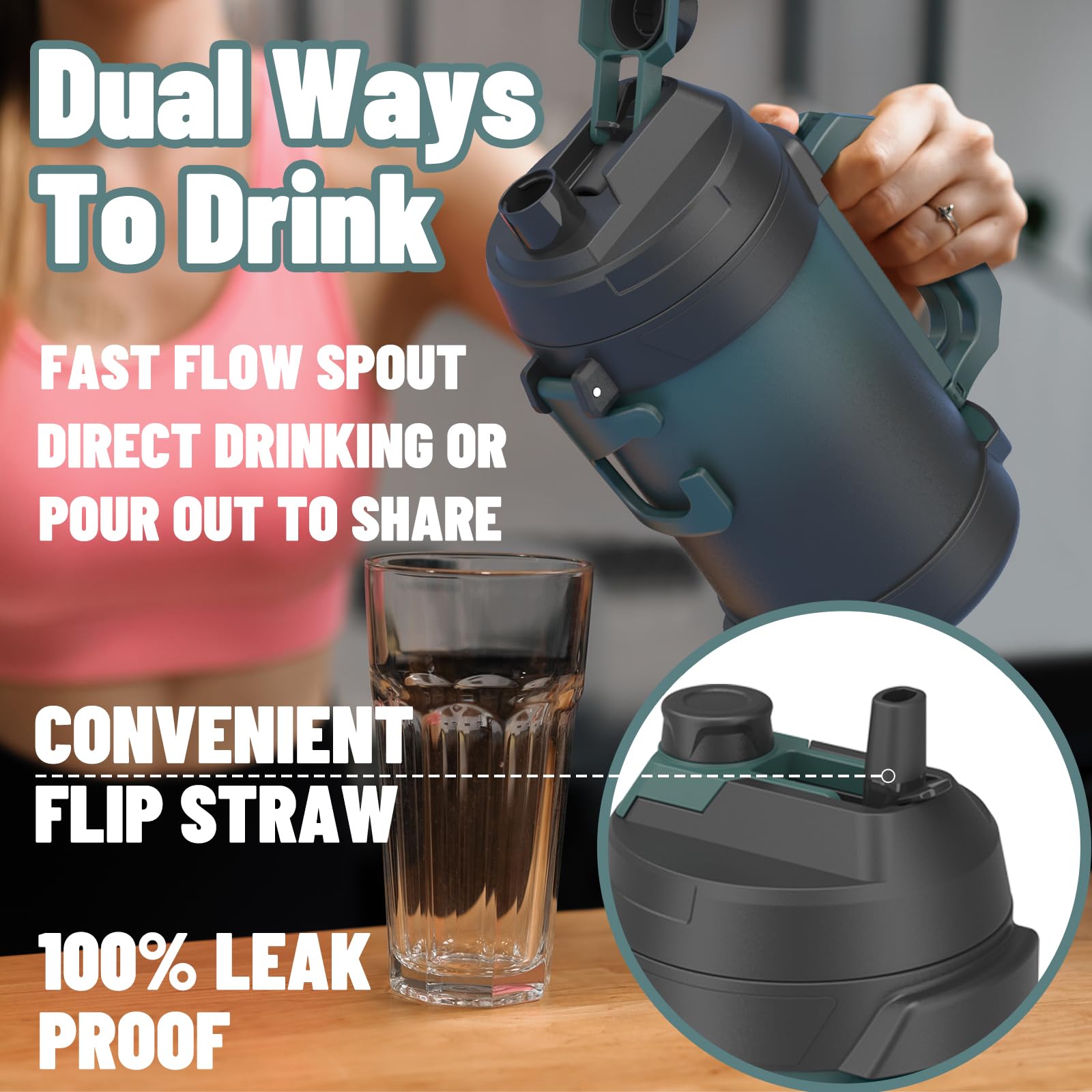 Zukro 1 Gallon Water Jug, Large One Gallon Triple Wall Insulated Stainless Steel Sport Water Jug With Straw Lid & Spout, Keep Co
