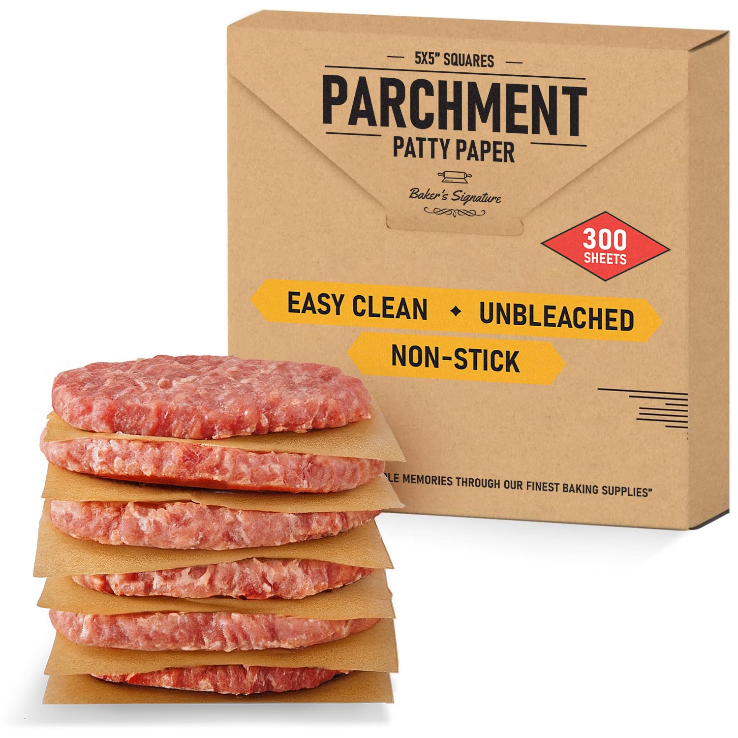 Hamburger Patty Paper Squares 5''X5'', 300Pcs Parchment Paper Sheets | Silicone Coated & Unbleached - Pastry Paper Ideal For Bak