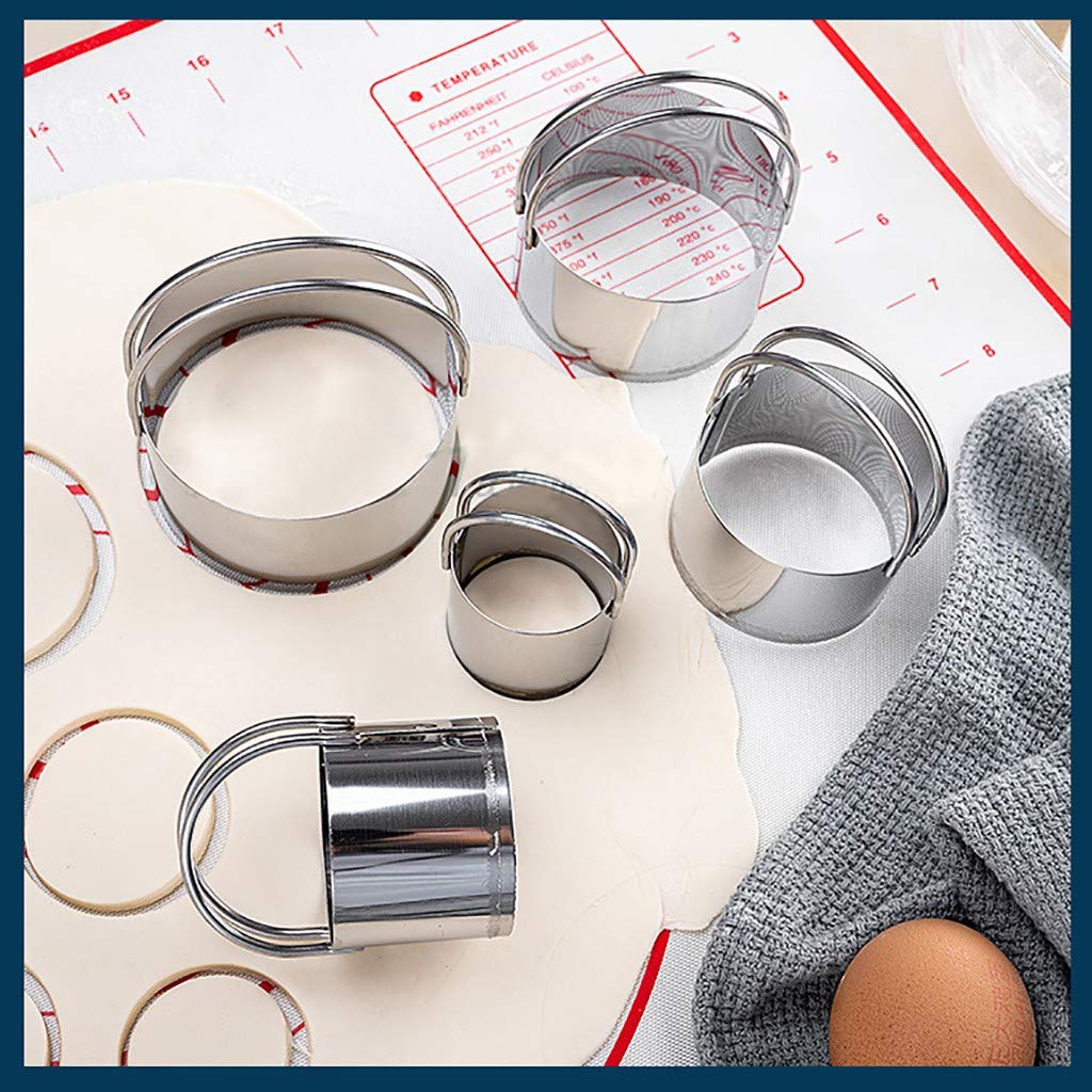 Hovico 5Pcs Biscuit Cutter Set, Stainless Steel Round Cookies Cutter Fondant Cutters With Handle For Cutting Thick Or Thin Dough