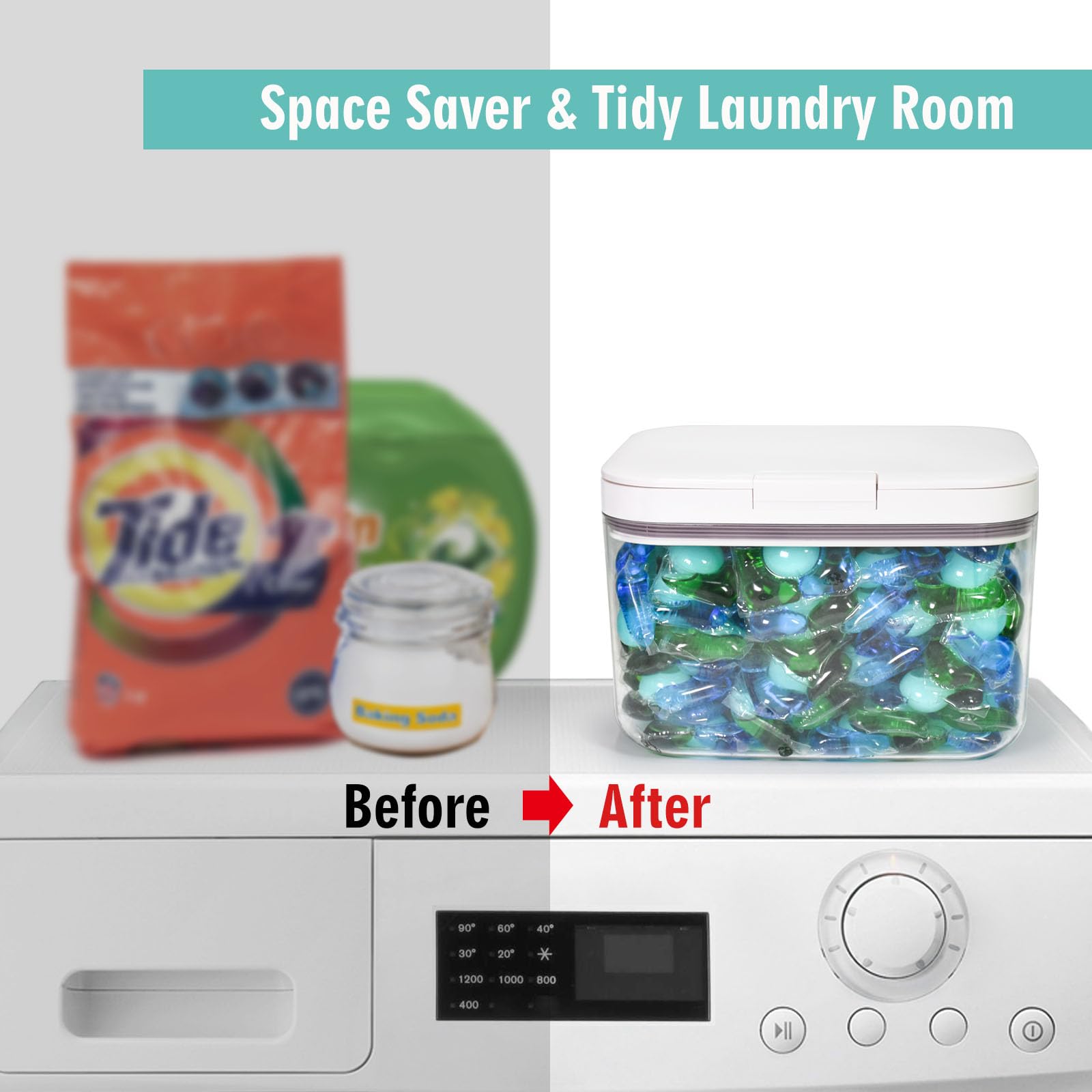 Pensino Laundry Pods Container Laundry Pod Holder With Lid, Laundry Room Storage Container For Detergent Pods Laundry Powder Sce