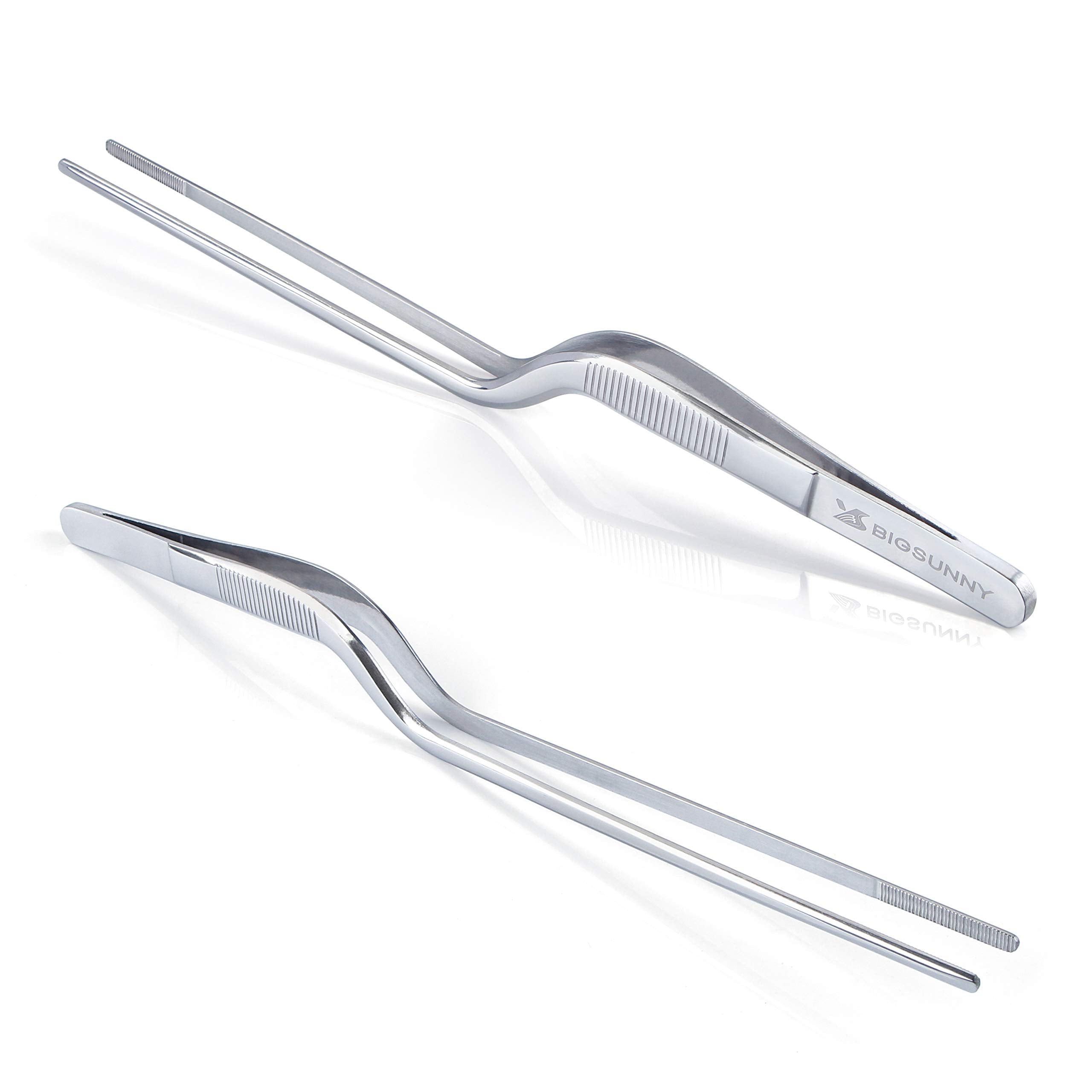 Msy Bigsunny Kitchen Culinary Tweezers - Stainless Steel Offset Tip Tweezer Tongs (8.5'')