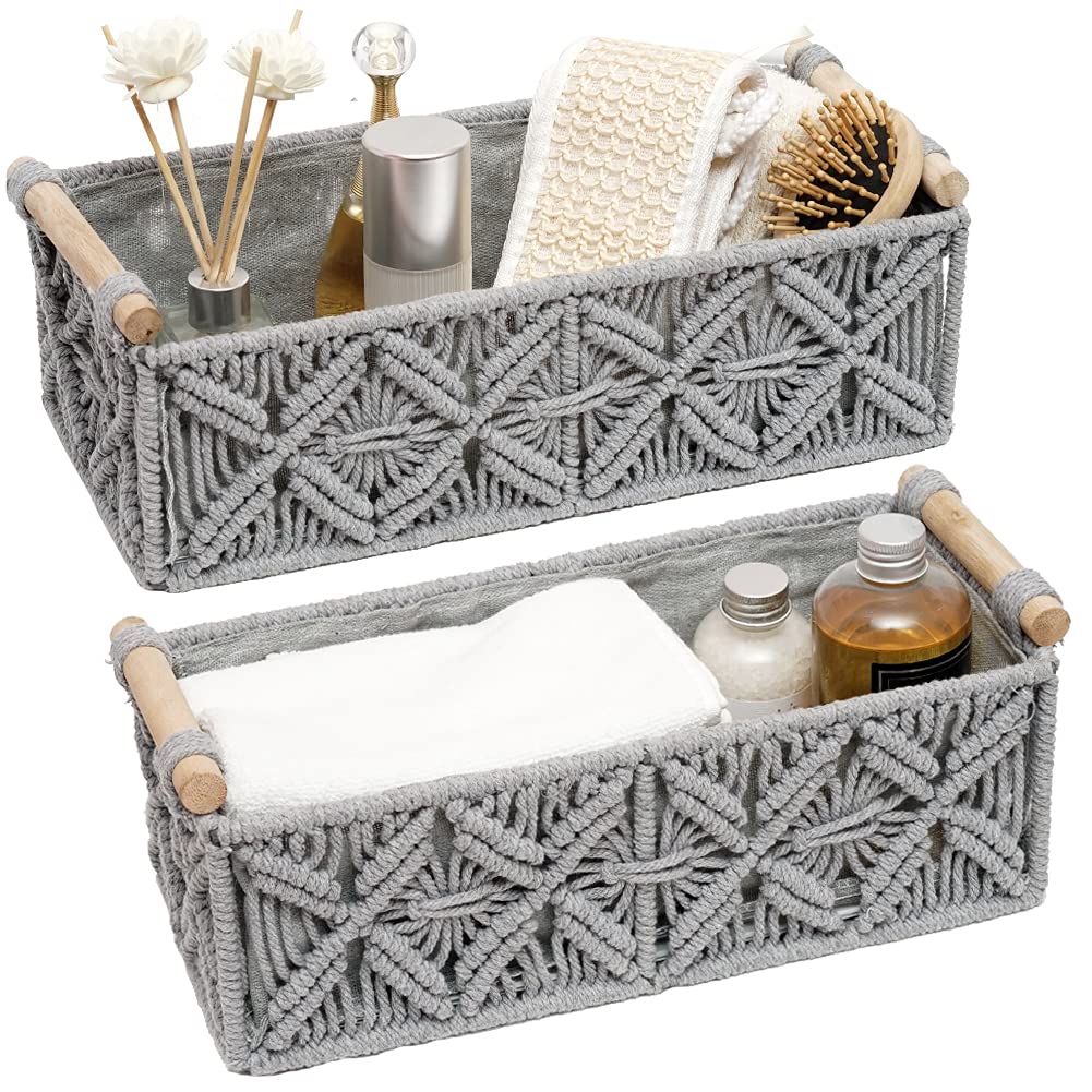 Macrame Storage Basket Boho Decor Baskets For Organizing Woven Decorative Countertop Toilet Paper Tank Top Home Bedroom Nursery