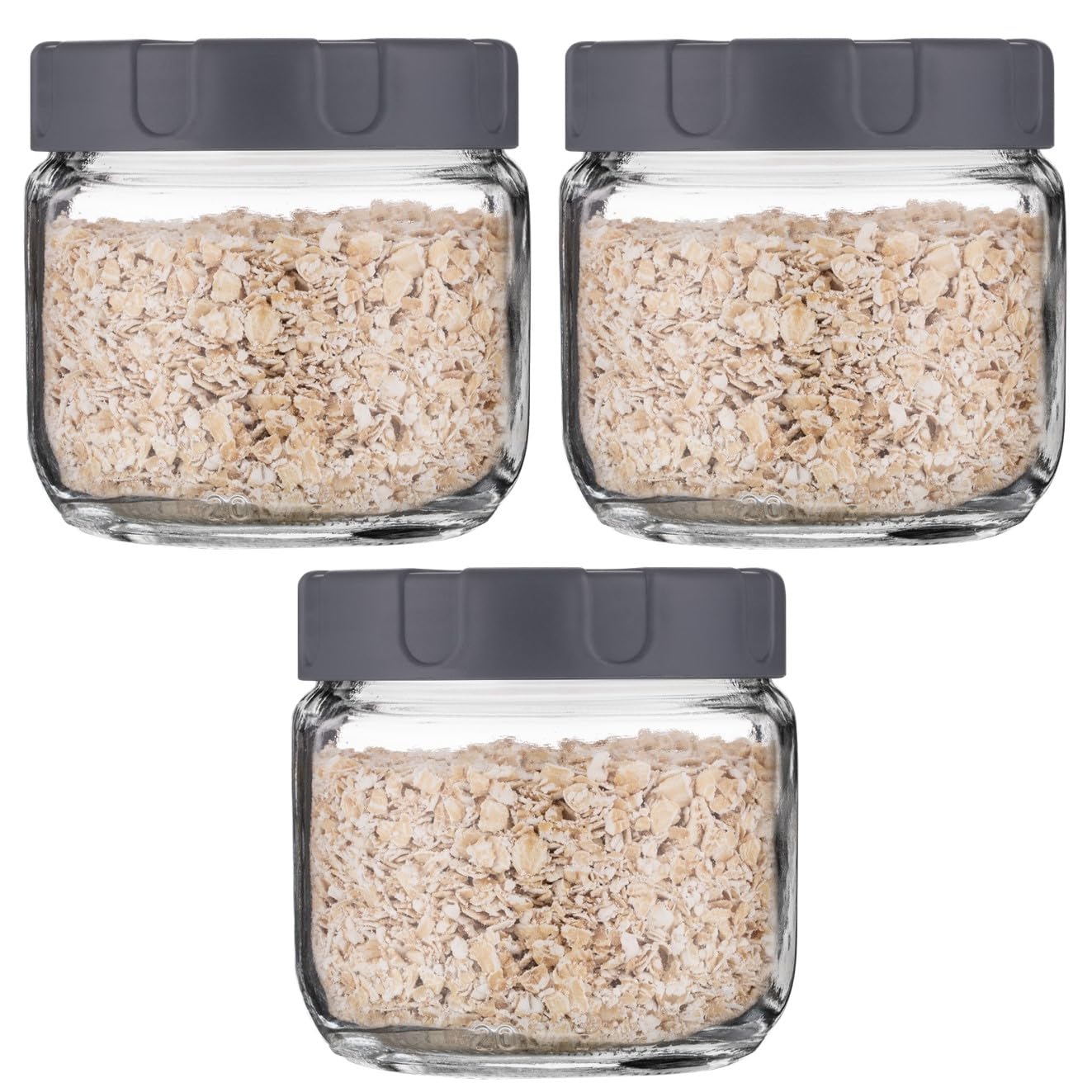 Sand Dune Set Of 3, 370 Ml Each Storage Glass Jar Grey Plastic Cap, Transparent | Bpa Free | Storage Jar Containers/Barni For Ki