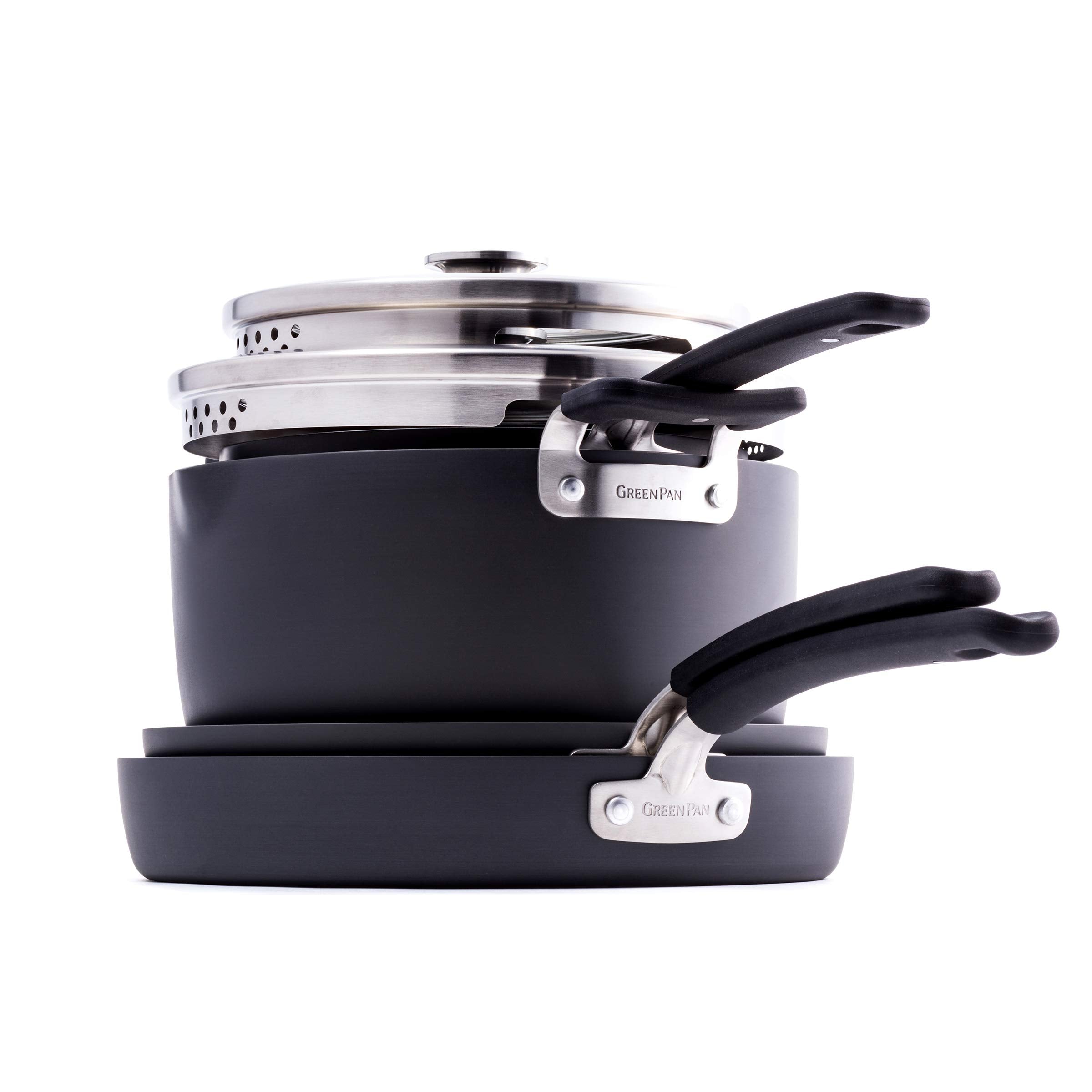 GreenPan Levels Stackable Hard Anodized Healthy Ceramic Nonstick, 6 Piece Cookware Pots and Pans Set, PFASFree, Dishwasher Safe