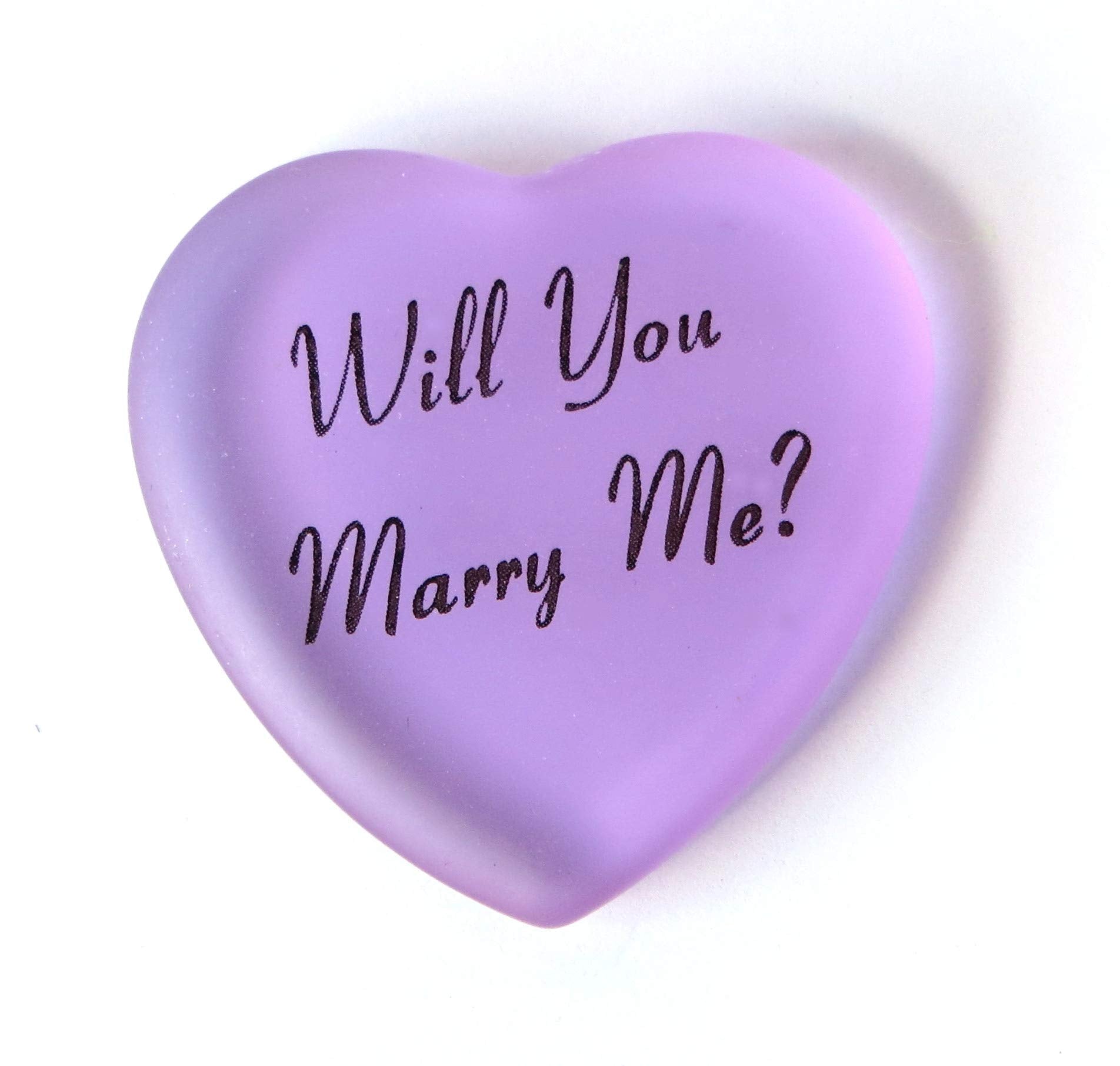 Lifeforce Glass Will You Marry Me? Glass Heart with Pouch, A Romantic Way to Pop the Question. (lilac) From