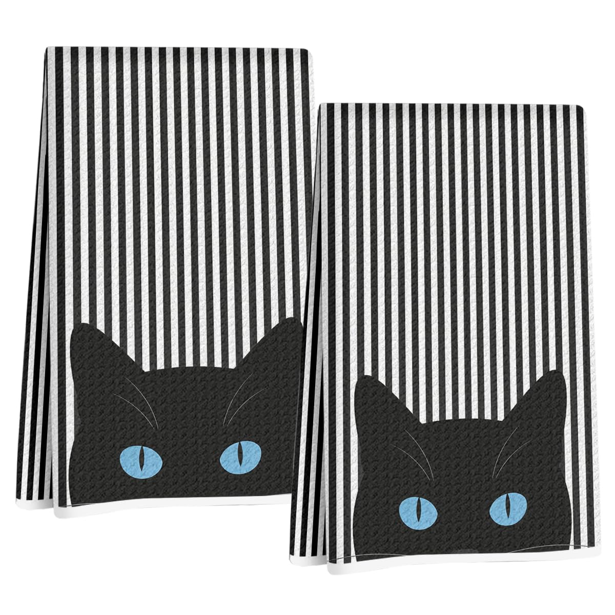 Jztco 2 Pcs Cat Kitchen Towels, Cats Gifts Reusable Hand Tea Towel, Microfiber Dish Cloths for Drying Dishes, Waffle Dish Towels