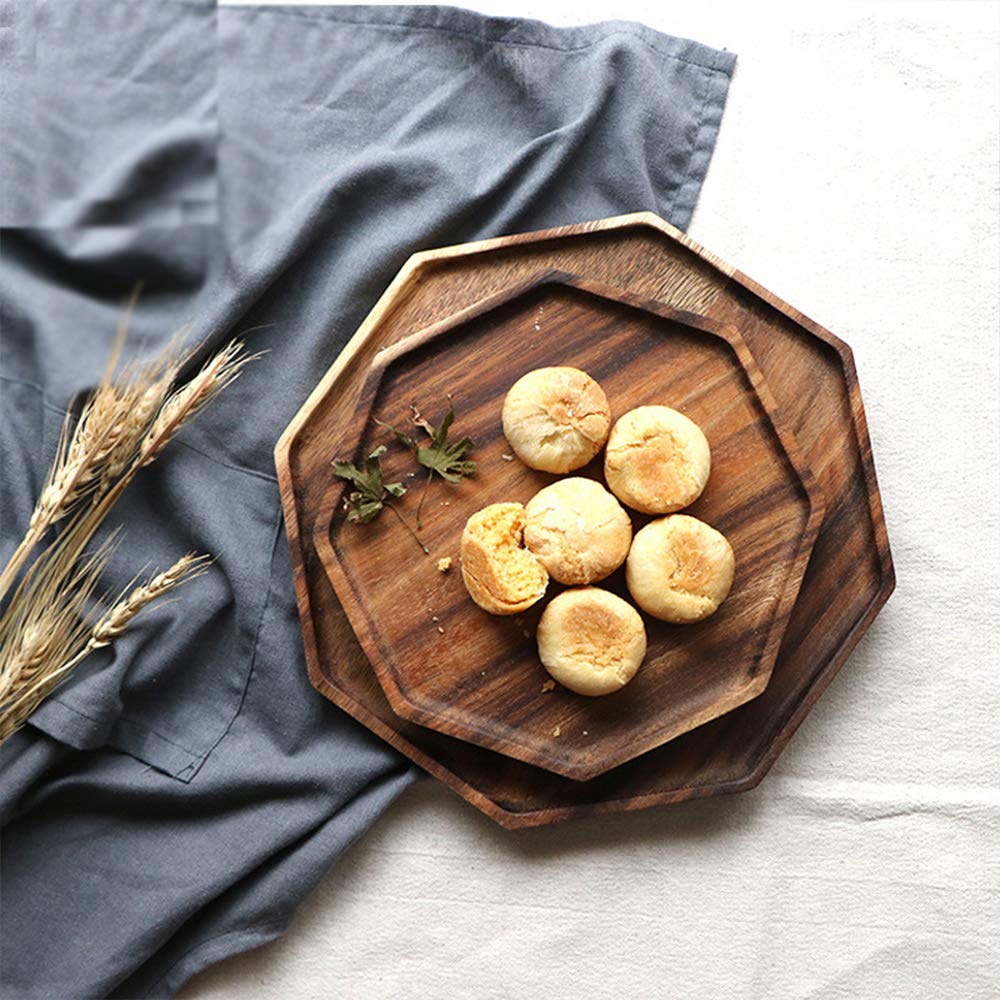 Set Of 2 Acacia Wood Charcuterie Boards Round Wooden Serving Tray Fruit Platter Decor Trays Serving Ware Food Dish Serving Platt