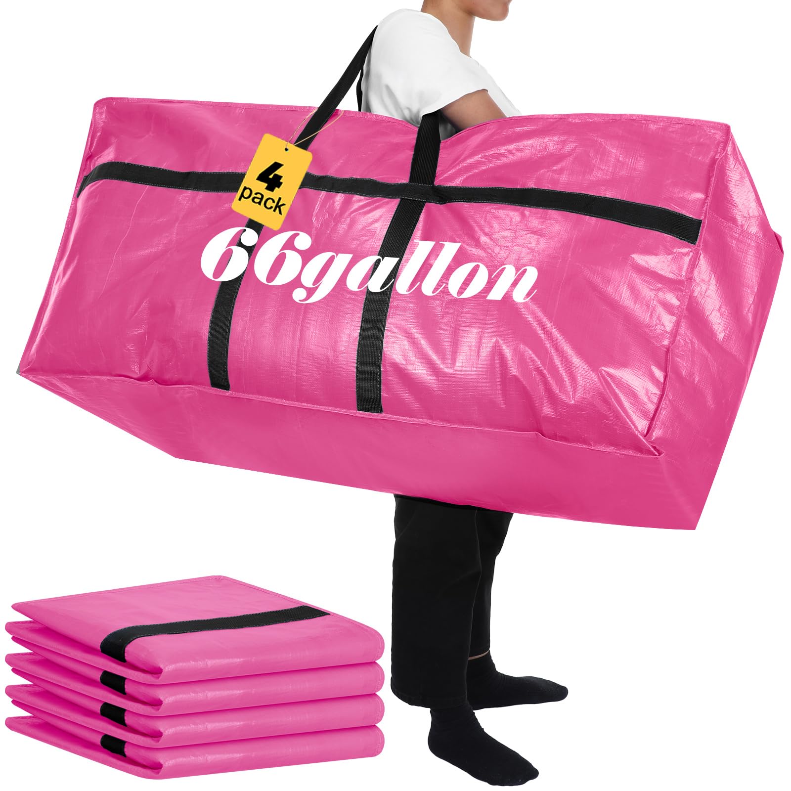 Clysee 4 Pcs 66 Gallon Large Moving Bags with Zipper and Handles Foldable Storage Duffle Bags Heavy Duty Extra Large Totes for C