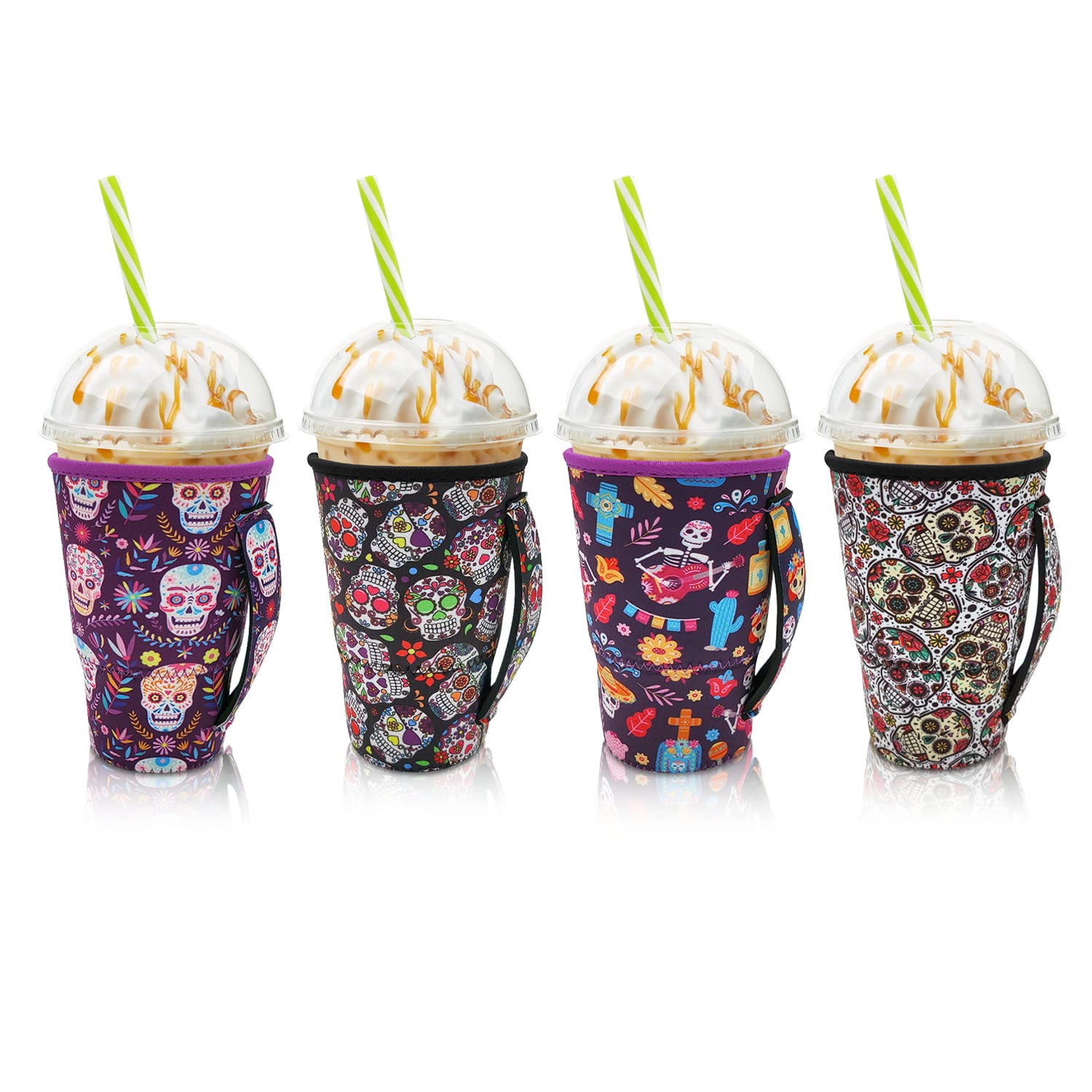 4Pack Reusable Iced Coffee Sleeve Insulator Sleeves For Cold Drinks Beverages, Neoprene Cup Holder For Most Coffee, Fits 30-32Oz