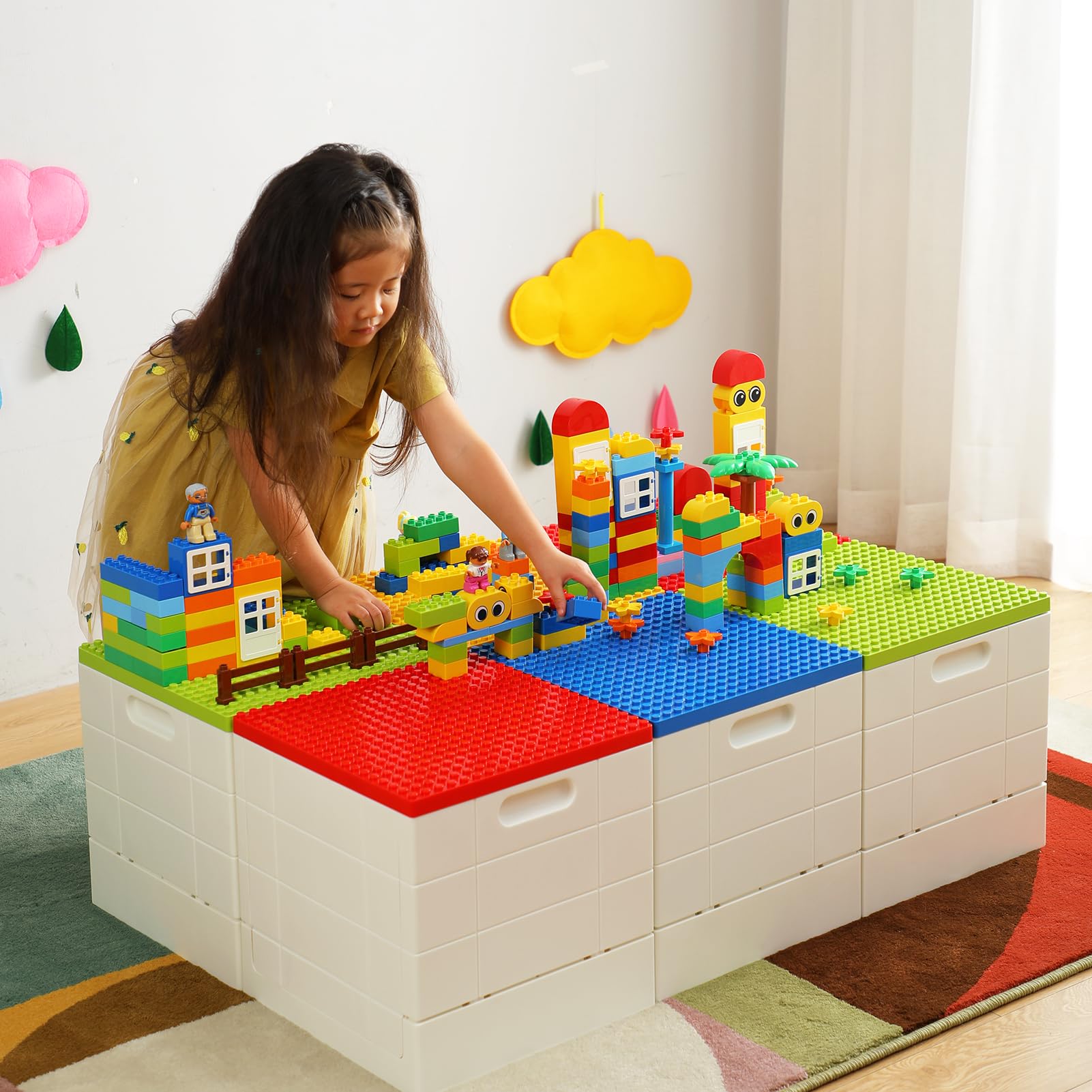 Shimoyama Folding Storage Box With Building Baseplate Lid, 26 Qt. Collapsible Toy Organizer For Duplo Blocks, 25L Bolck Bins For
