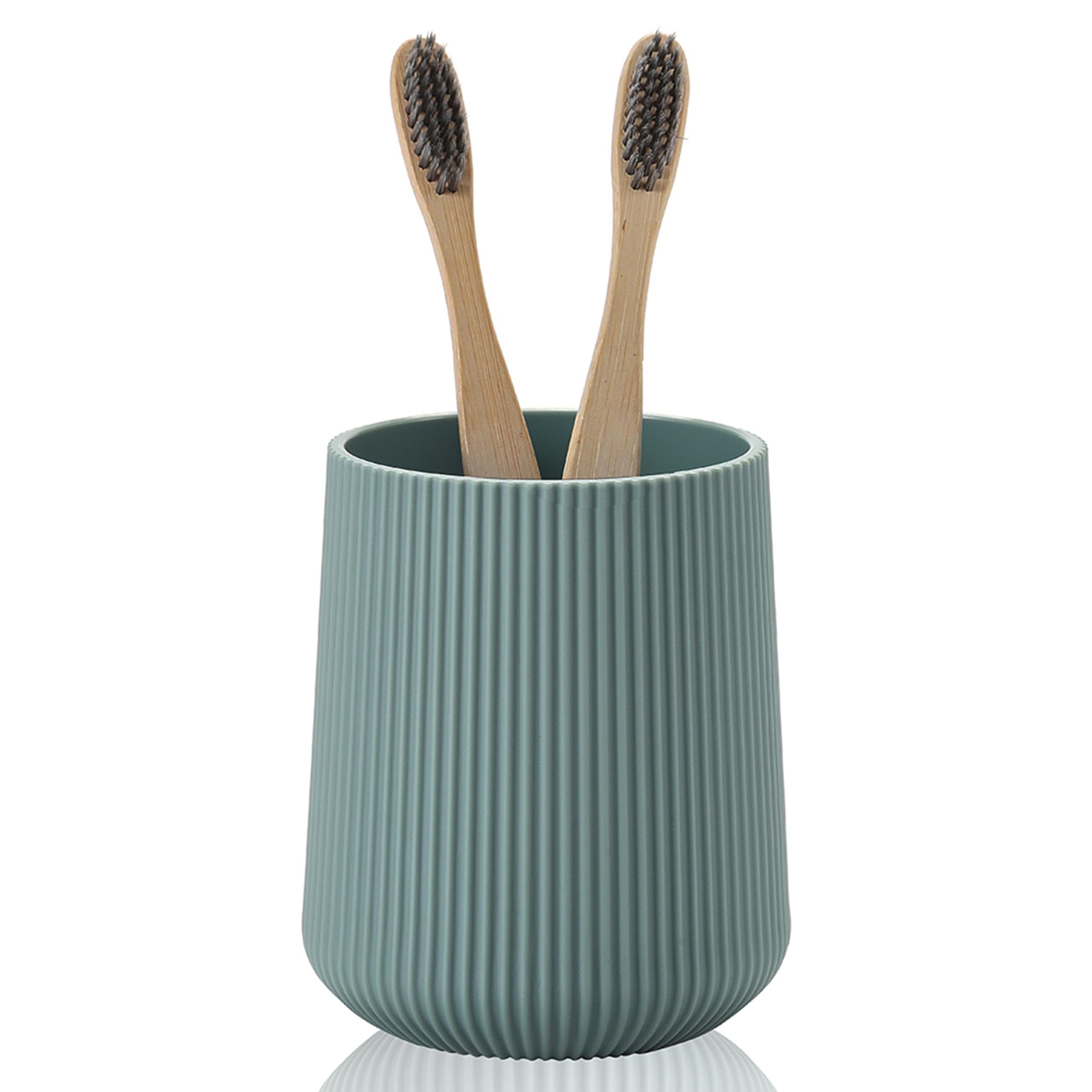 YAUKPH Sage Green Striped Toothbrush Holder for Electric Toothbrushes Bathroom Organizer for Toothpaste Kids & Adults