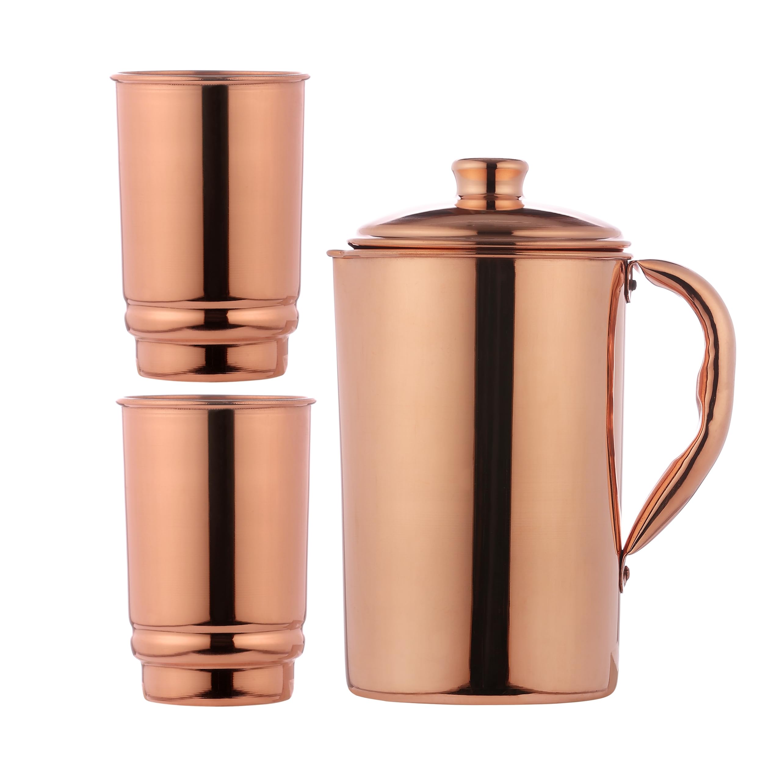Healthgoodsin - Pure Copper Water Jug With 2 Copper Tumblers | Copper Pitcher And Tumbler For Ayurveda Health Benefits