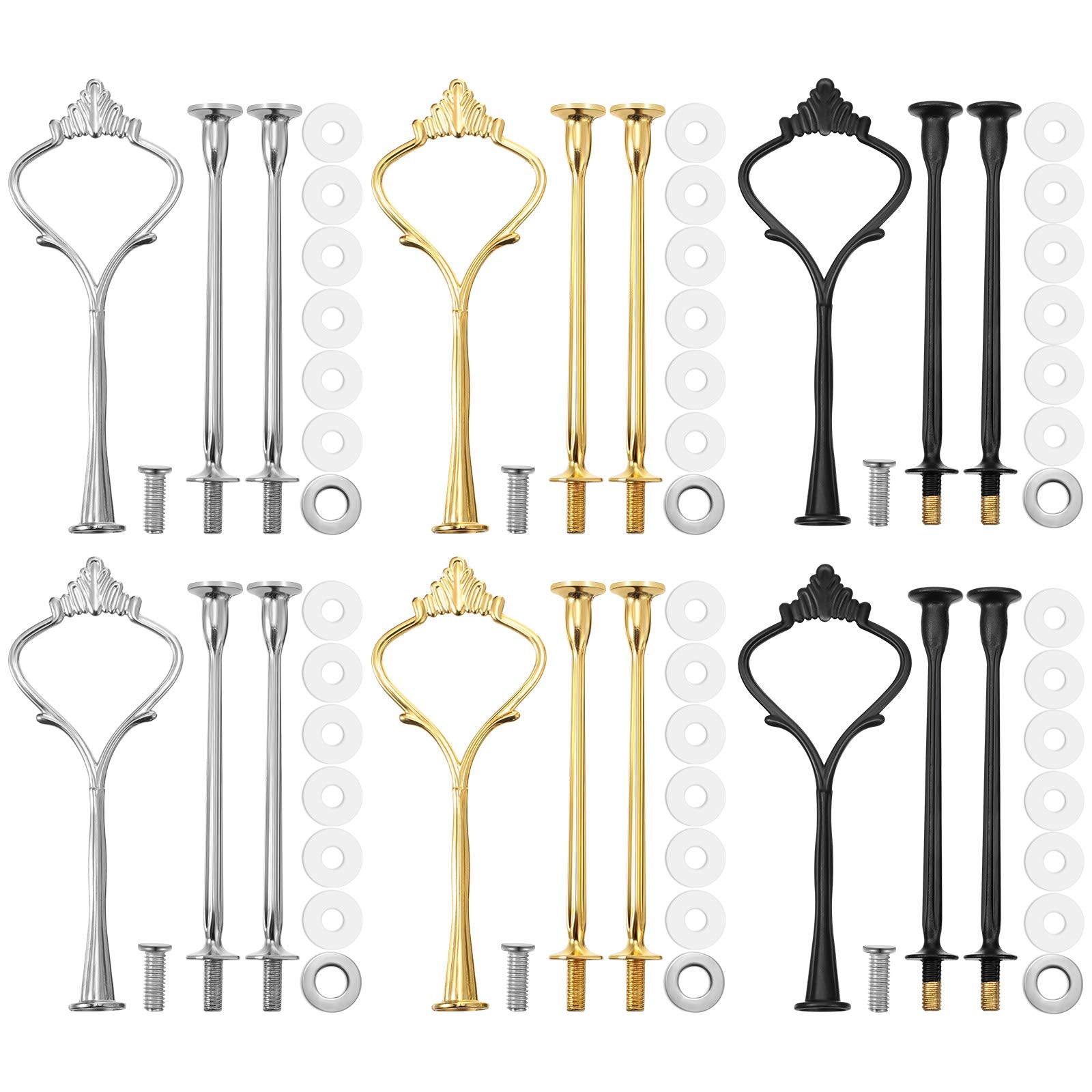 Patelai 6 Sets 3 Tier Cake Stand Hardware Tiered Tray Plate Hardware Kit Heavy Metal Cake Fruit Food Plate Stand Fitting Stackin