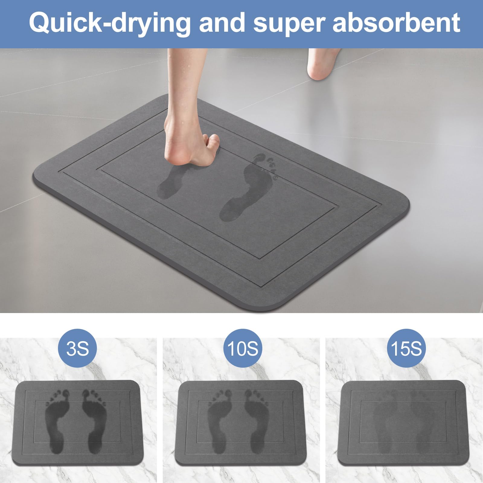 Humiga 2 Pack Stone Bath Mat, Diatomaceous Earth Shower Mat, Non-Slip Super Absorbent Quick Drying Bathroom Kitchen Floor Mat (G