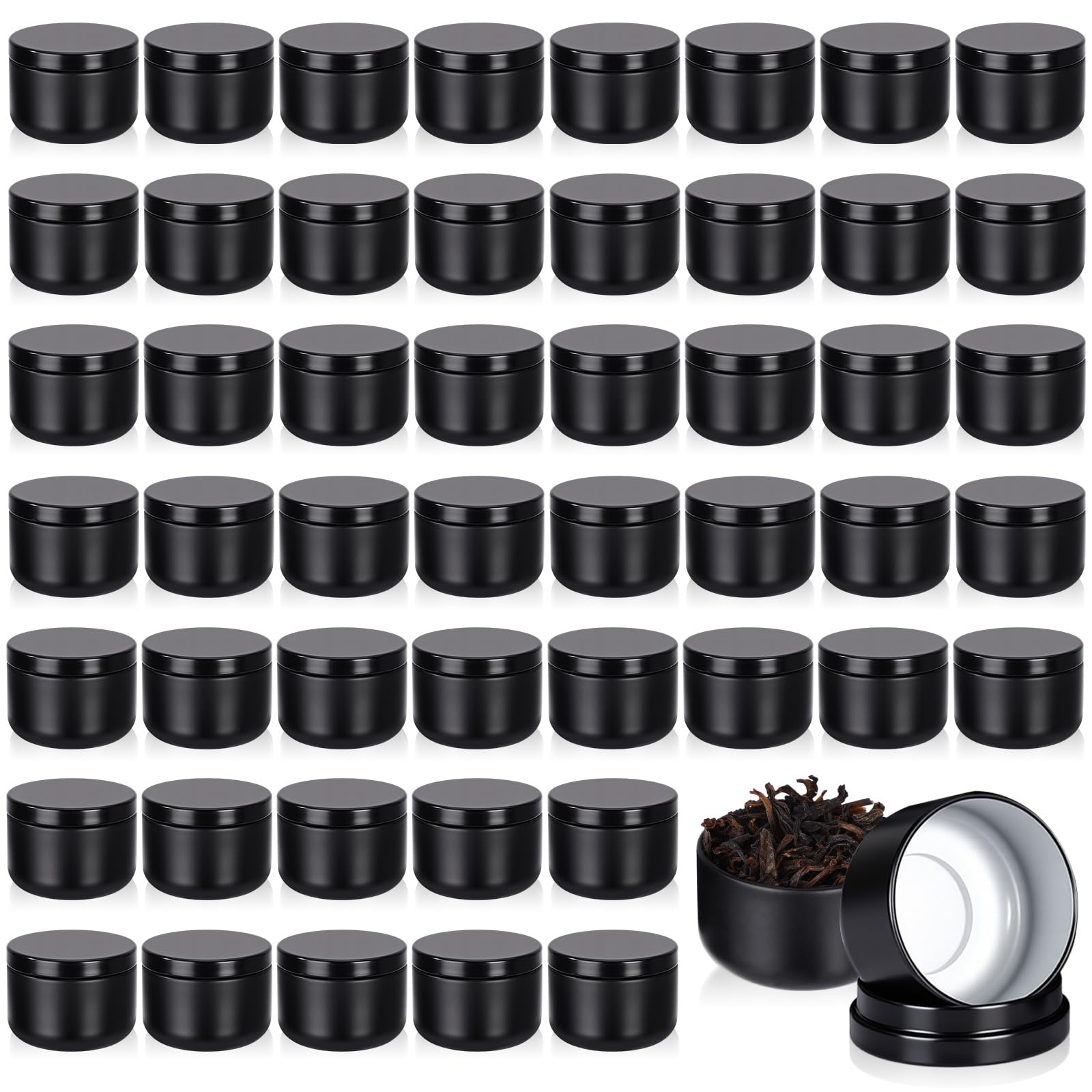 Suclain 50 Pack Small Tea Tin Canisters Bulk 2 Fl oz Round Tinplate Loose Leaf Tea Storage Containers with Lids Portable Mini Me
