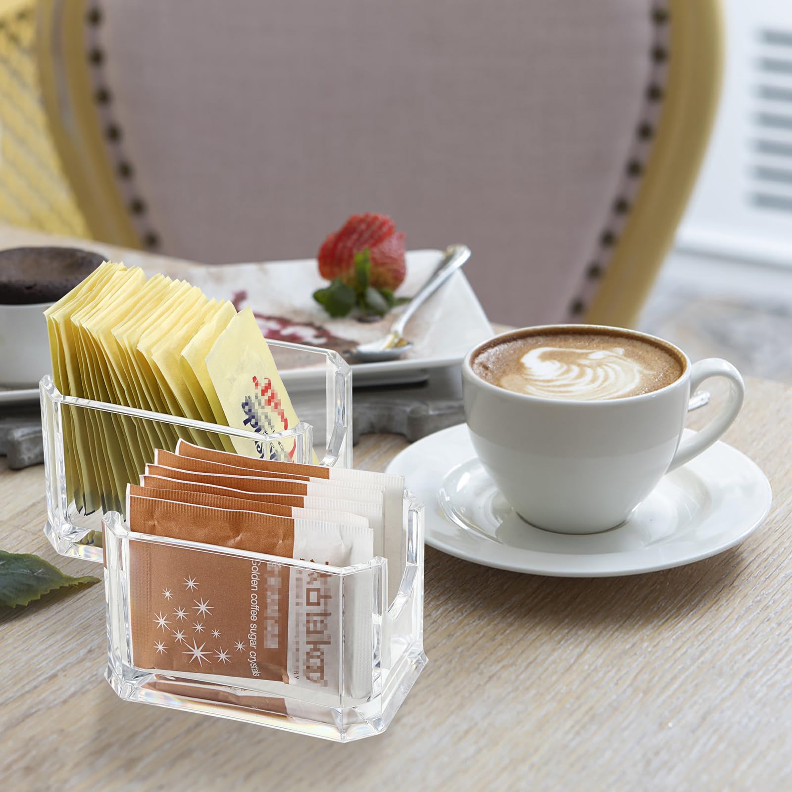 Elldoo Set Of 4 Sugar Packet Holder, Acrylic Sugar Bowl For Restaurant, Tea Bag Organizer, Small Condiments Packet Holder Sugar