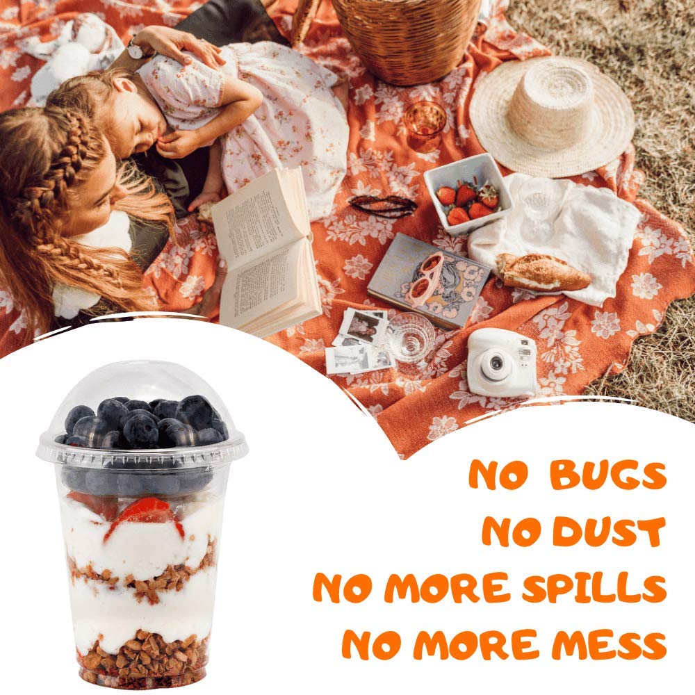 Aatriet 12 Oz Clear Plastic Parfait Cups With Insert 3.25Oz & Dome Lids No Hole - (20 Sets) Yogurt Fruit Parfait Cups, For Dips