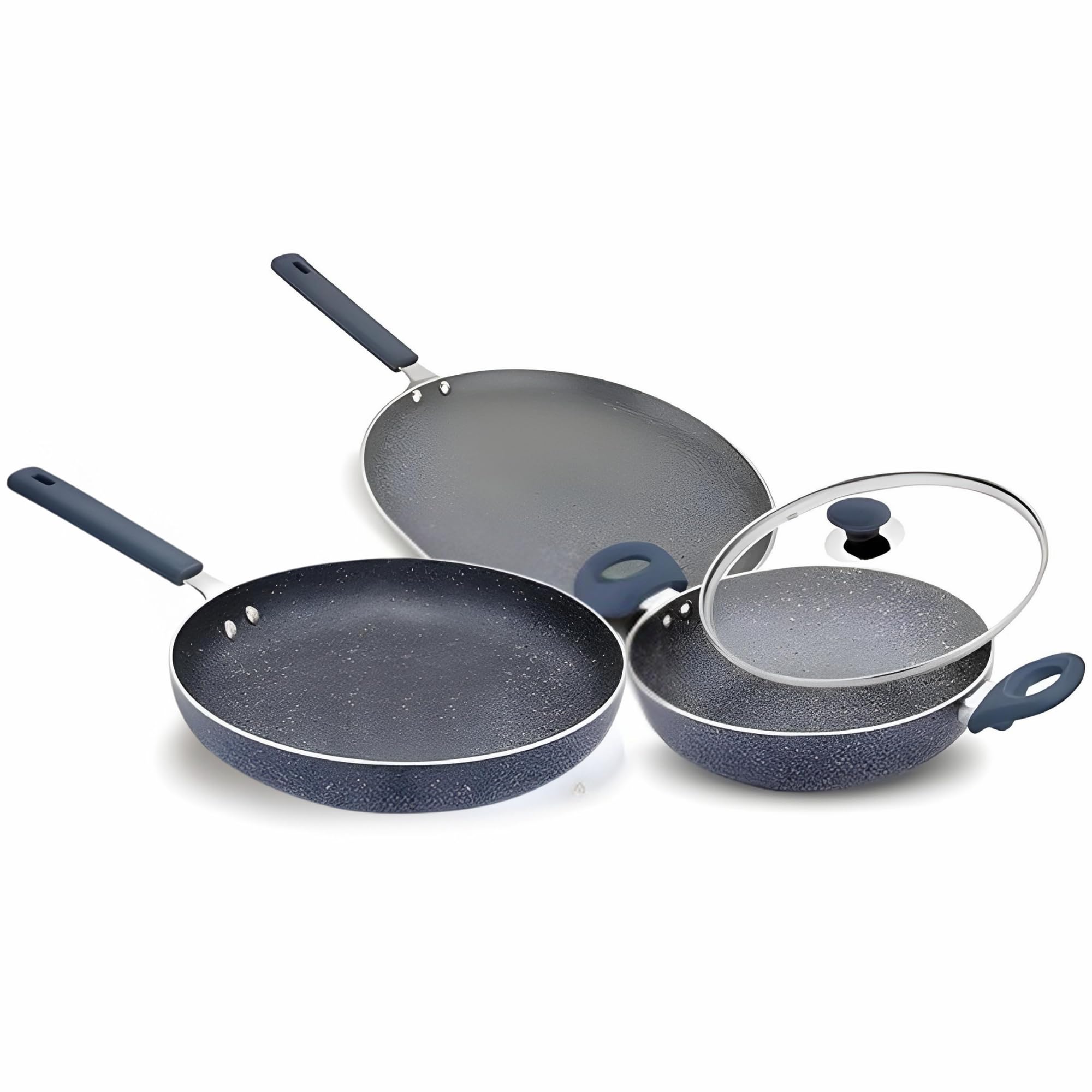 Prabha NonStick Cookware 4 Piece Set | Cookware Set Combo | Kadhai With Lid 24 Cm, Fry Pan 24 Cm, Dosa Tawa 28 Cm | Pfoa Free |