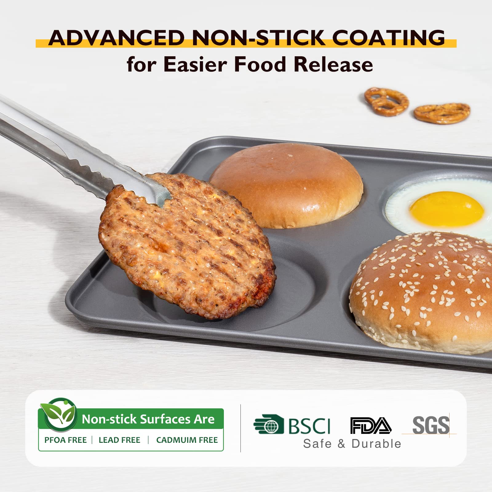 Hongbake Large Muffin Top Pan Set Of 2, 4 Cup Nonstick Hamburger Bun Baking Pan, Jumbo Whoopie Pie Pan For Egg Sandwich, Cornbre