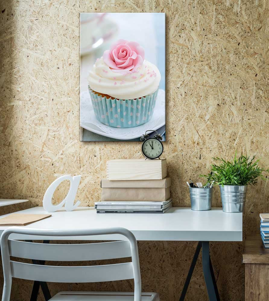 Canvas Prints Wall Art - Cupcake Decorated With A Pink Sugar Rose - 24'' X 36''