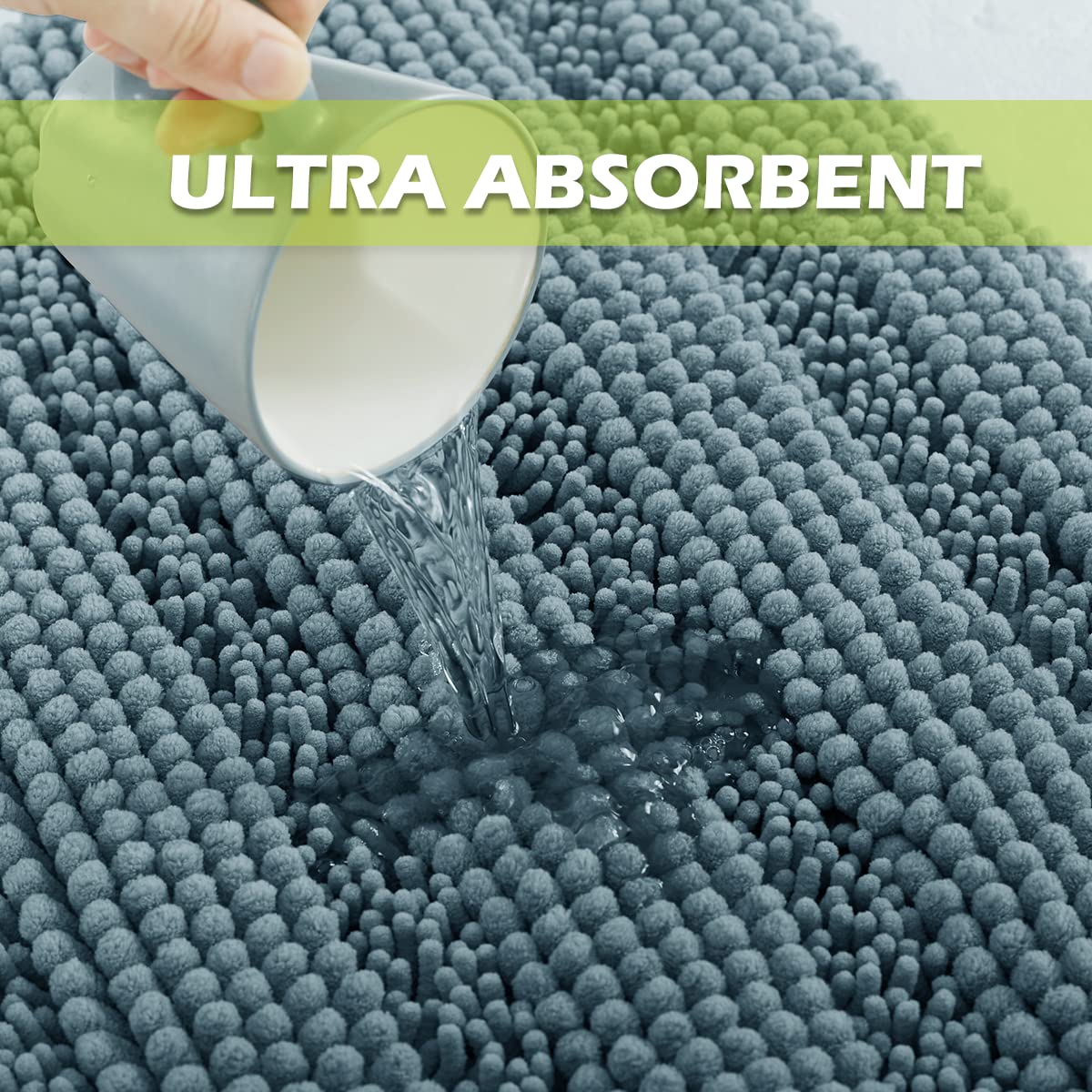 Non Slip Chenille Bath Rugs - Super Soft Water Absorbent Anti-Skidding Fast Dry Thick Plush Kitchen Mats For Bathroom Shower Tub