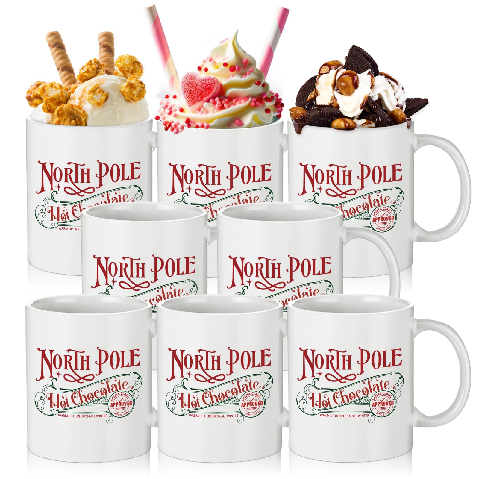 Yaomiao 8 Pcs North Pole Hot Chocolate Mugs Christmas Ceramic Coffee Cups