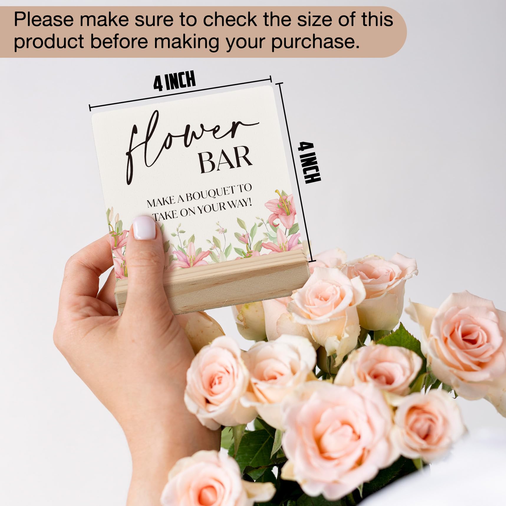 ANlANG Flower Bar Sign, Flower Bar Desk Decor, Bridal Shower Sign Wood Plaque, Wedding flowers, WeddingAccessories for Reception