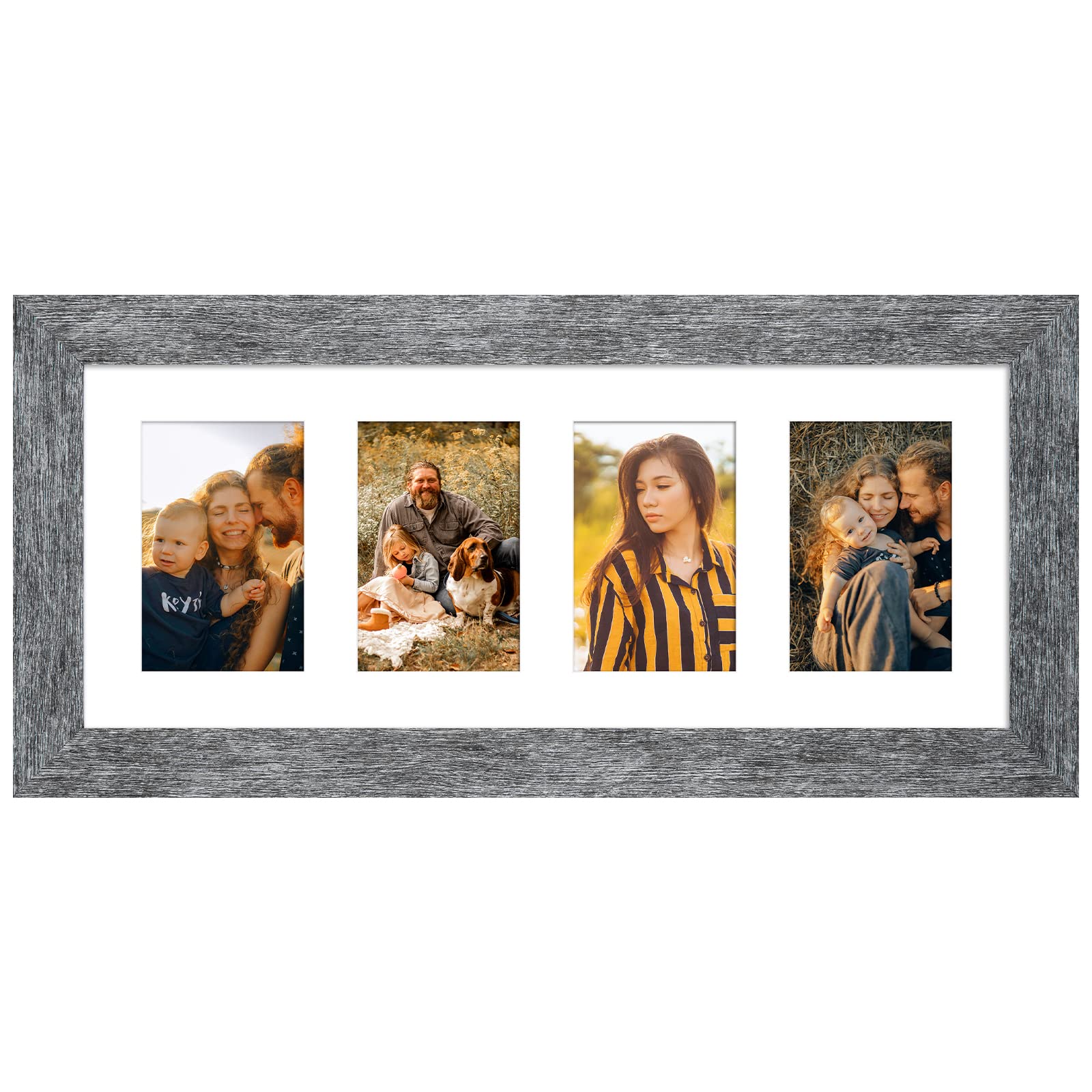 Gaevuian 8x20 Picture Frame Display 4 opening 4X6 Picture Frame Collage,Multi Photo Frame with Mat,Plexiglass,Wall or Tabletop D