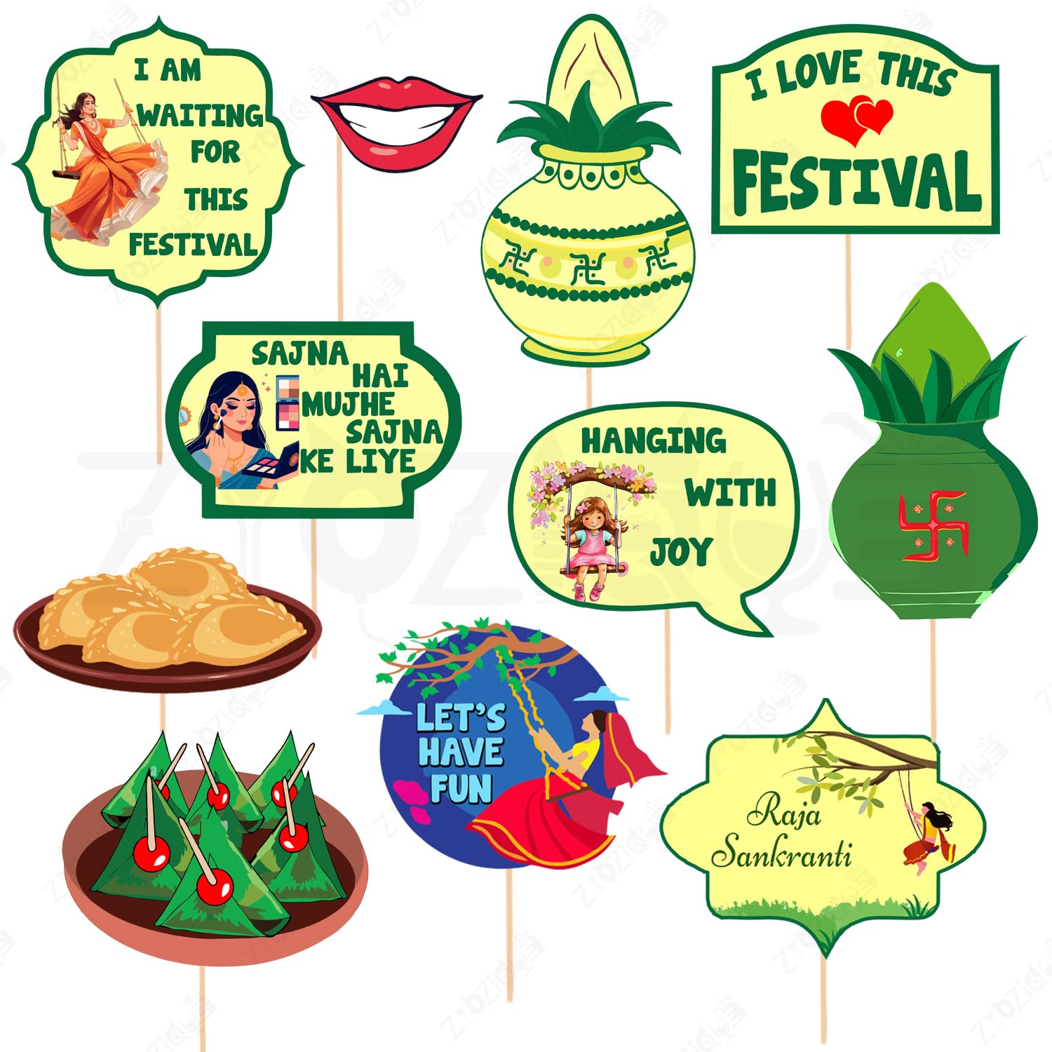 Zyozique Happy Raja Parba Decorations Items | Backdrop Decorations Photo Booth Props  Odisha Function Party Supplies | Photo Pr