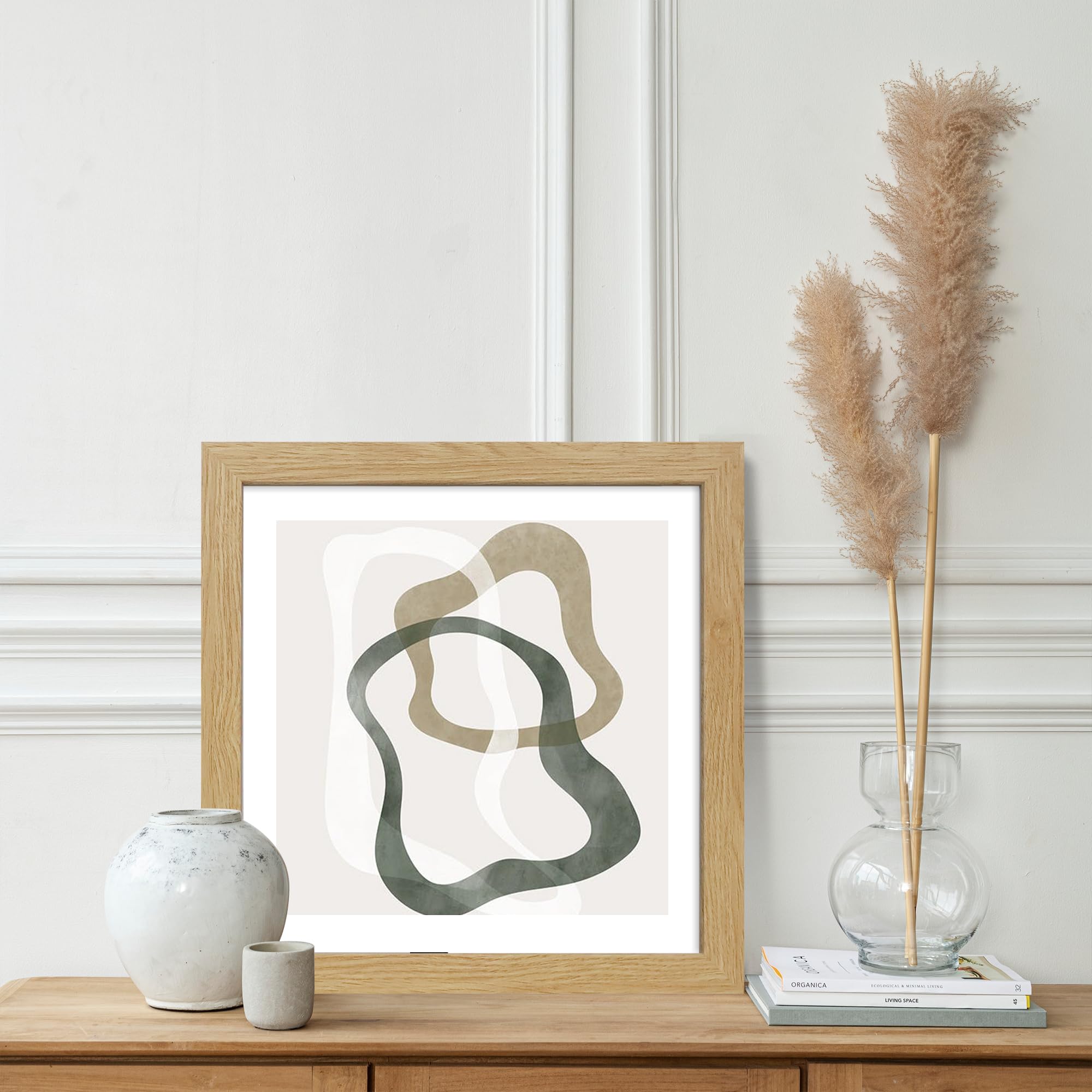 Hongkee 12x12 Picture Frame Set of 2, Natural Oak Wood Frame with Glass Collage Frame, Display Pictures 4-4x6 With Mat or 12 x 1