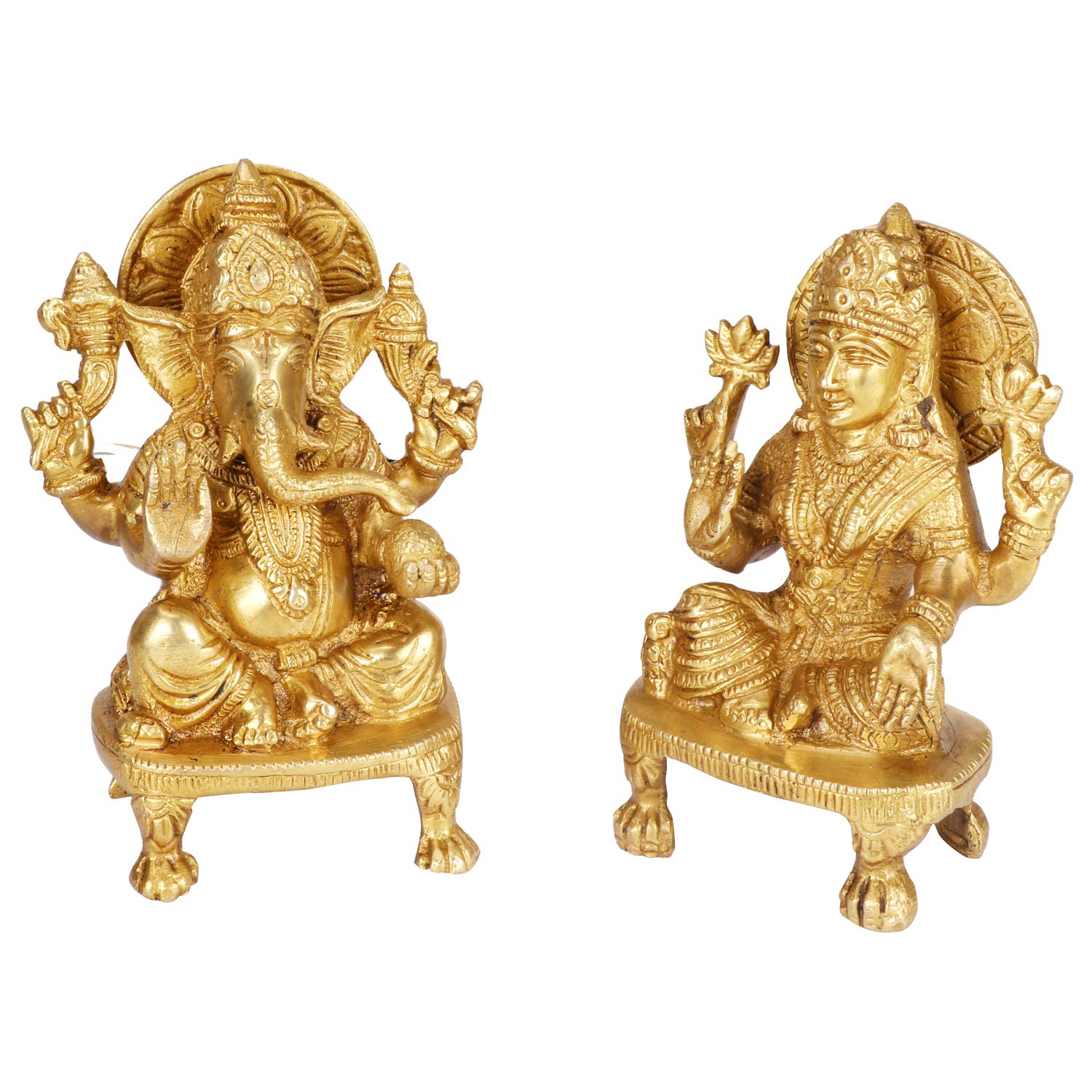 Svarup Brass Lakshmi Ganesha Laxmi Ganesh Idol For Diwali Pooja Home Decor (Height 5.5 Inch Gold Color)