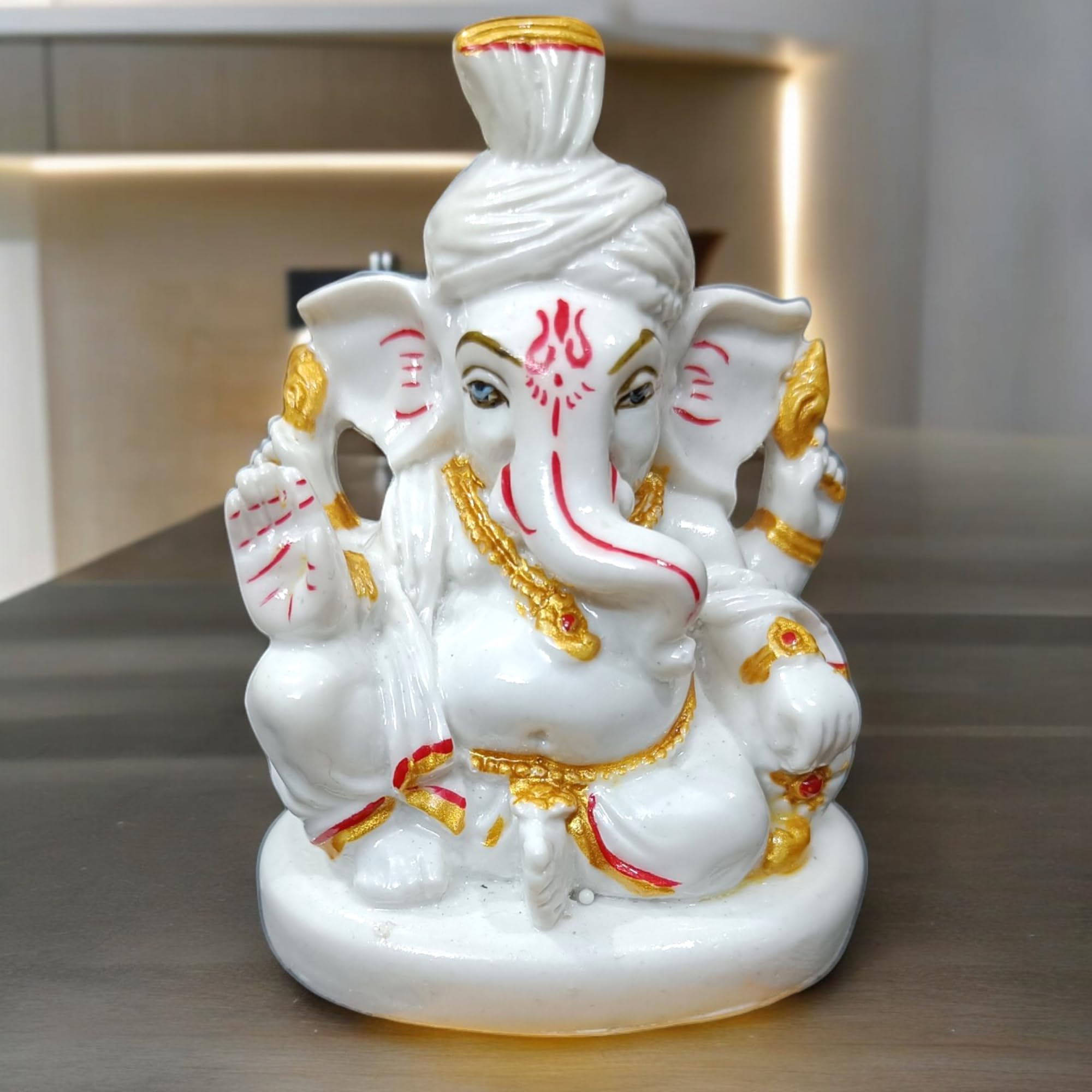 Avg Artistry- Pagdi/Turban Ganesh Idol - Resin/Marble Statue For Home Puja And Decor