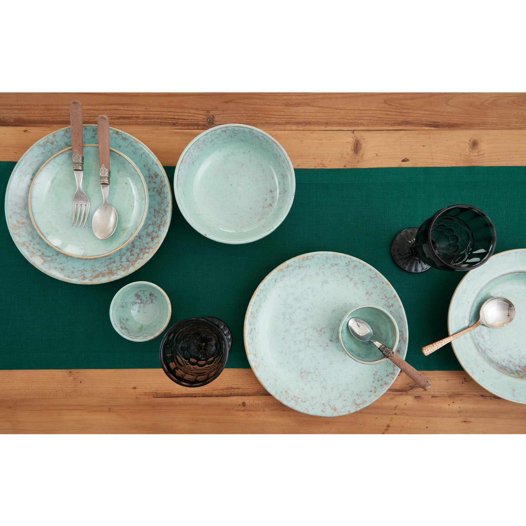 Solino Home Linen Table Runner 60 Inches Long - 100% Pure Linen Rainforest Green Table Runner 14 X 60 Inch - Machine Washable Di