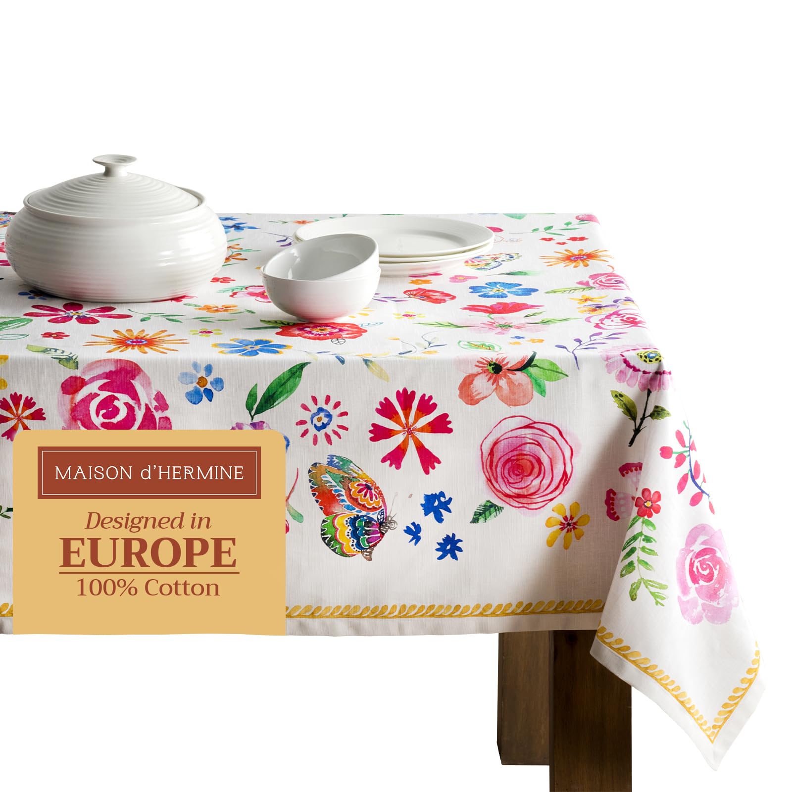 Maison d Hermine Table Cloth Rectangle Table 100% Cotton 70 x 120 Inches Tablecloth Reusable for Dining Room, Farmhouse, Home, 
