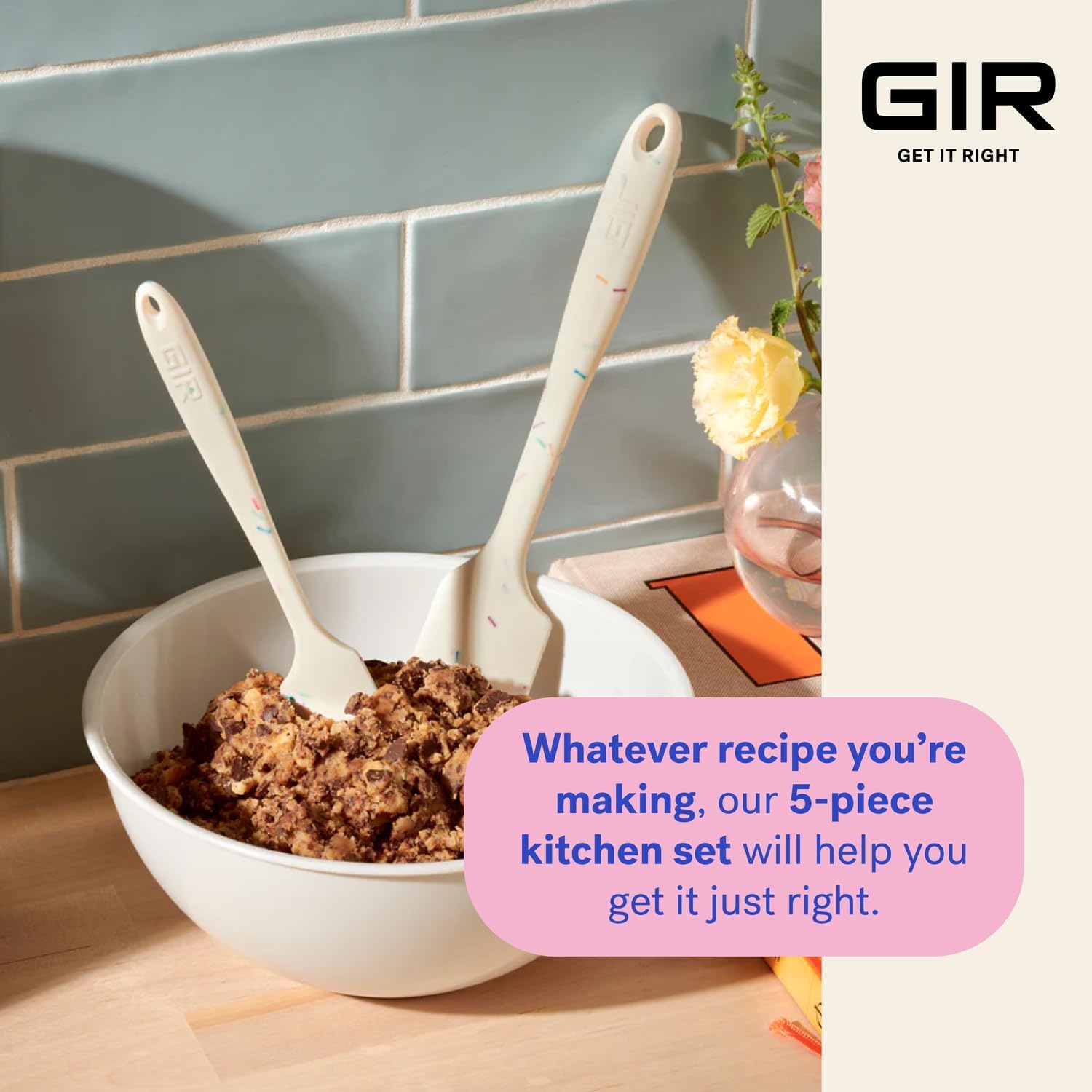 Gir: Get It Right - 5 Piece Silicone Utensil Set - Ladle, Spatula, Flip, Spoon & Spoonula - Non-Stick - Heat Resistant - Dishwas