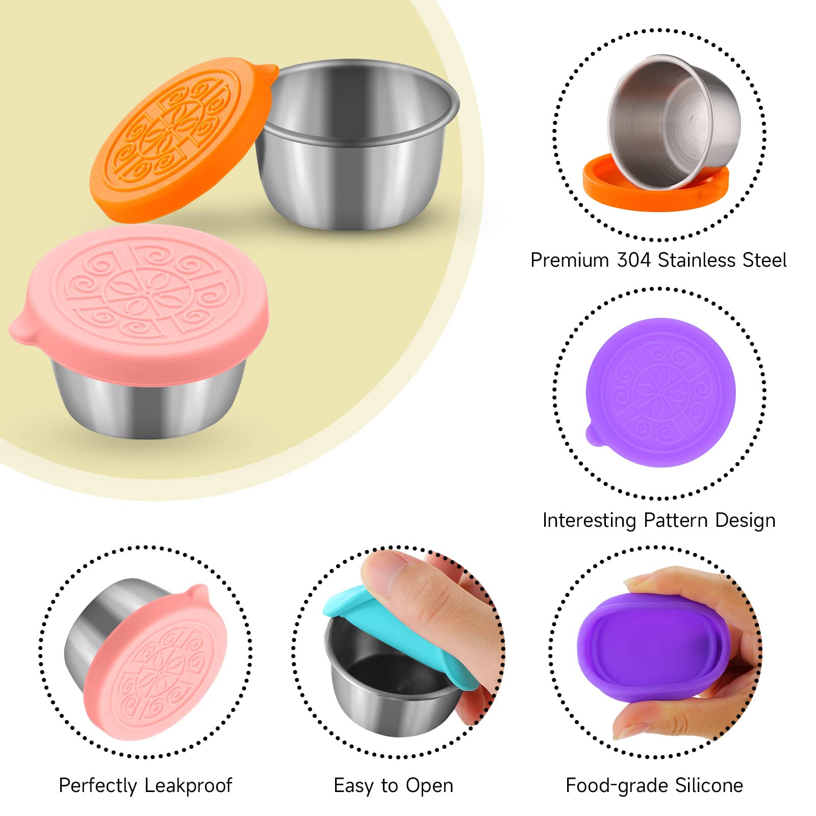 Legelite 10 Pack Salad Dressing Containers To Go, 1.6 Oz Reusable Small Condiment Containers With Lids, Stainless Steel Condimen