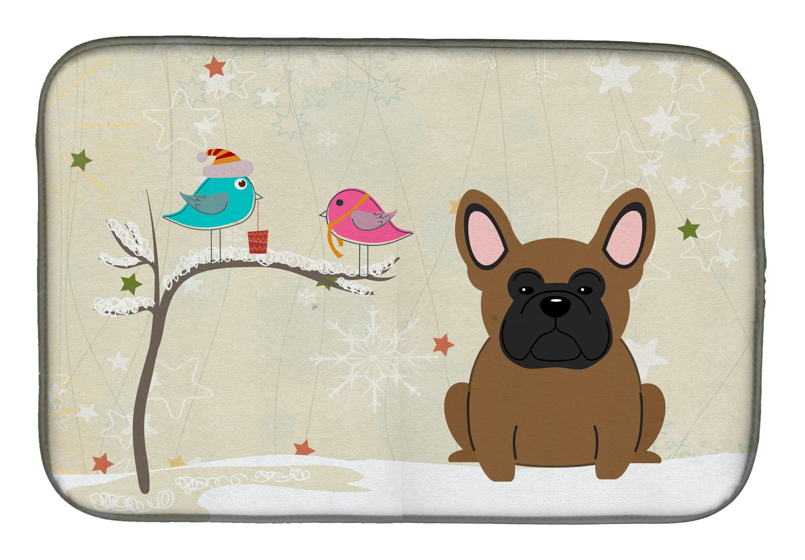 Christmas Presents between Friends French Bulldog Brown Dish Drying Mat BB2485DDM
