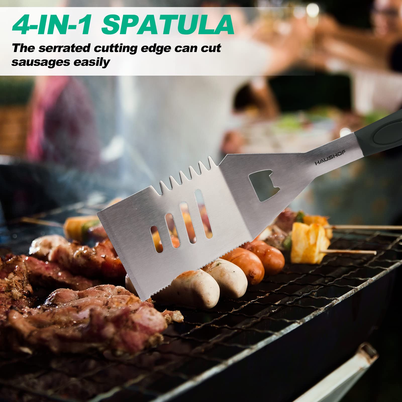 Haushof Large Grill Accessories Heavy Duty Bbq Set Gifts For Men/Women - Premium Stainless Steel Spatula, Fork & Tongs (16.5/16/