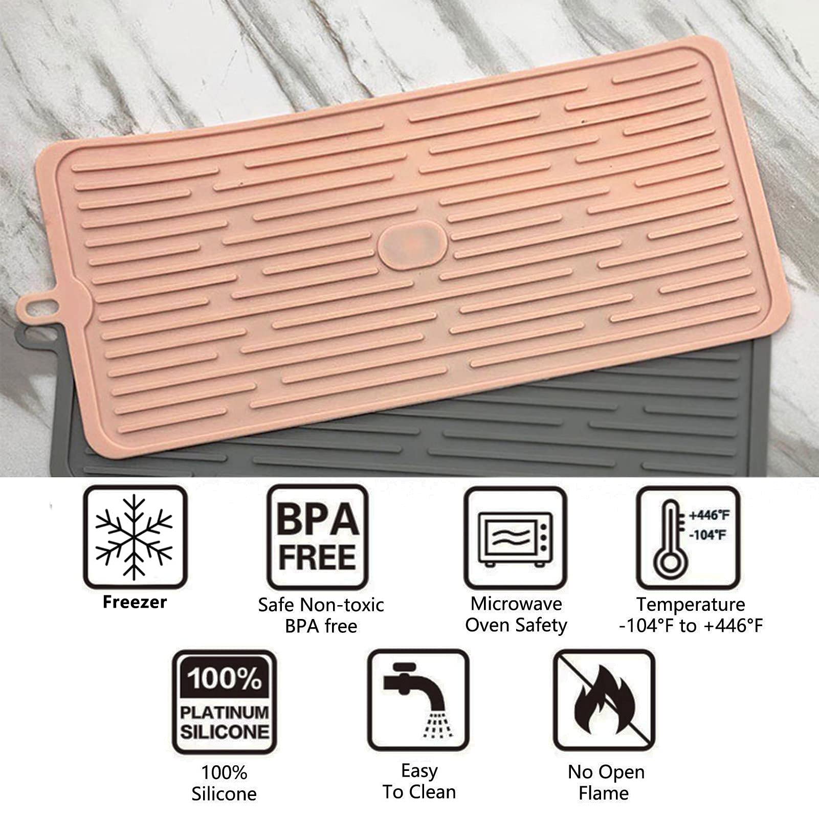 Dish Drying Mat,Large Silicone Drying Mat,Silicone Kitchen Countertop Drying Mat For Pots, Pans, Glassware, Silverware, 17.3''*7
