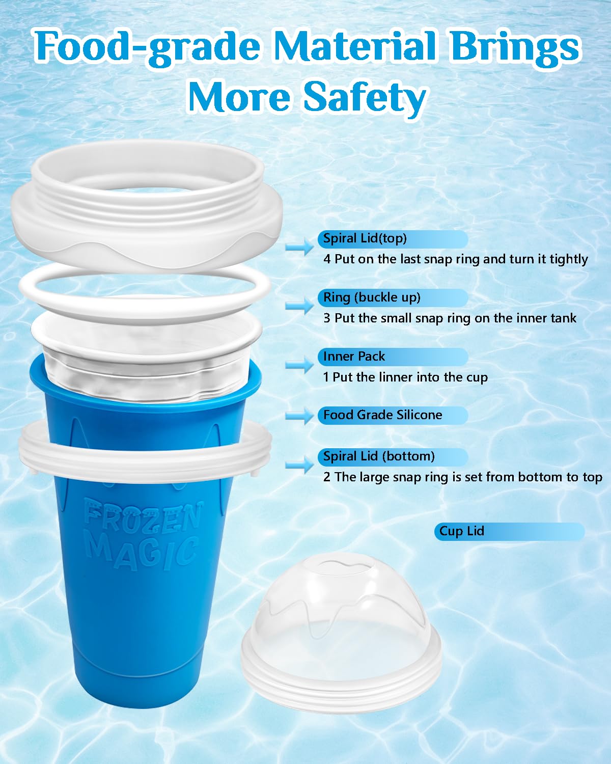 Slushy Maker Cup  DIY Magic Slushy Maker Squeeze Cup  Portable Smoothie Squeeze Cup for Juices  Milk and Ice Cream Make  Double Layers Silica Cup with Lid & Straw for Kids  Friends  Family (Blue)