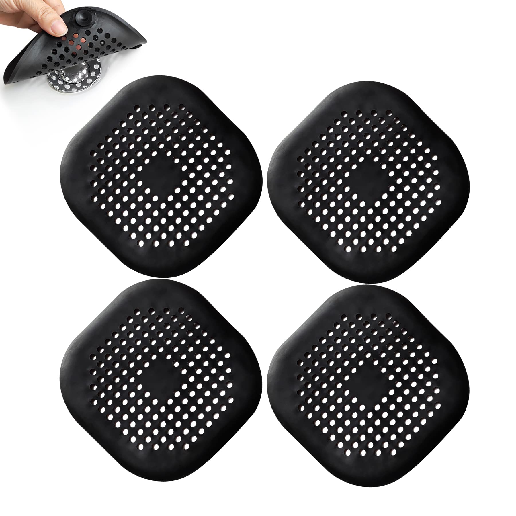 4 Pieces Shower Drain Hair Catcher Bathtub Stopper Home Drain Protectors Drain Cover With Sucker Water Trap Sink Cover For Bathr