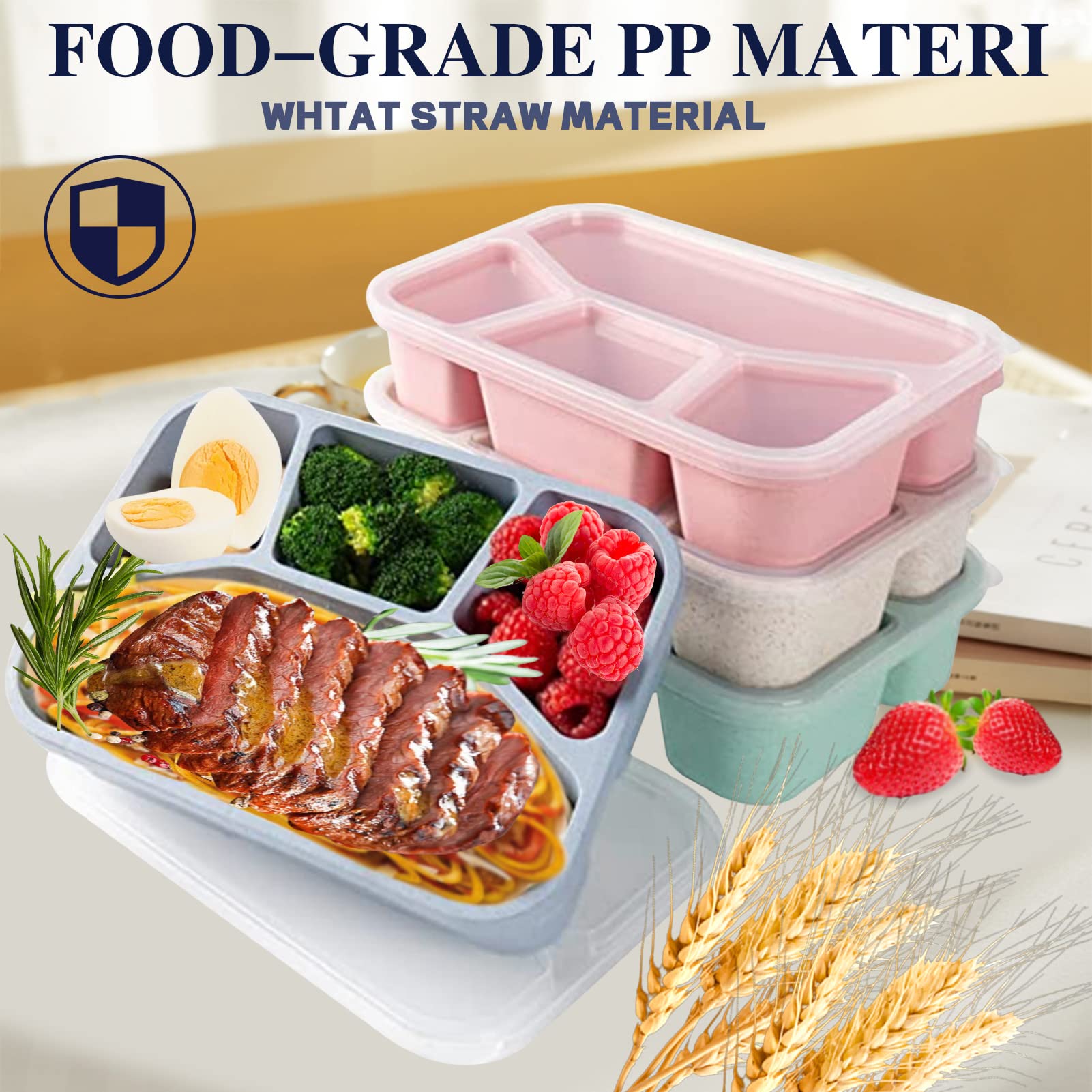 8 Pack Bento Box, Lunch Containers Wheat Straw Meal Prep Containers Reusable, Microwave And Dishwasher Safe Lunch Containers For