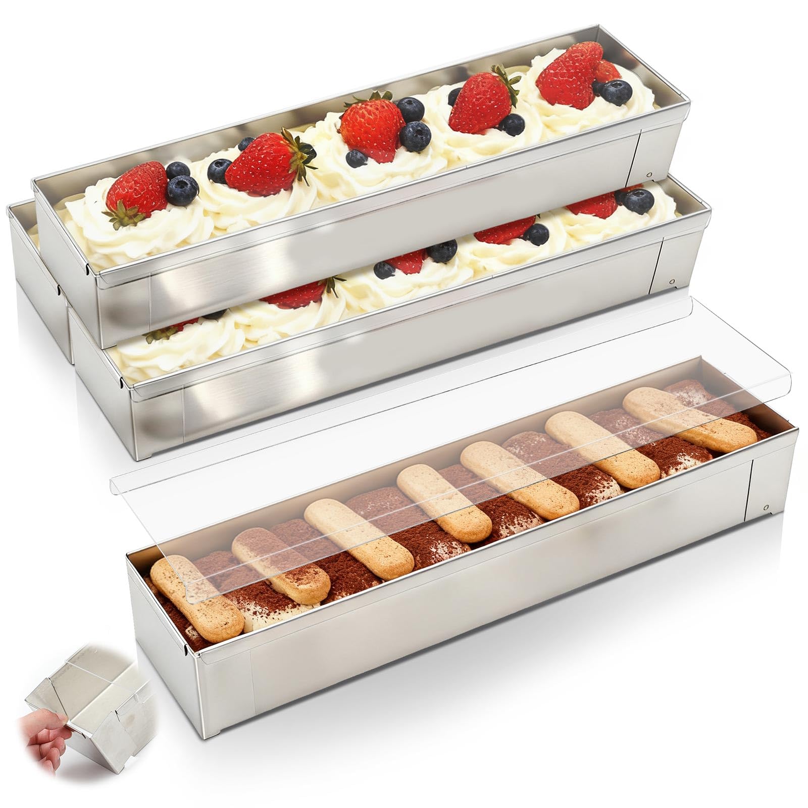 Blushtier 4 PC Tiramisu Cake Pan with Acrylic Lid, 15.75 x 3.94 x 2.56 Inch