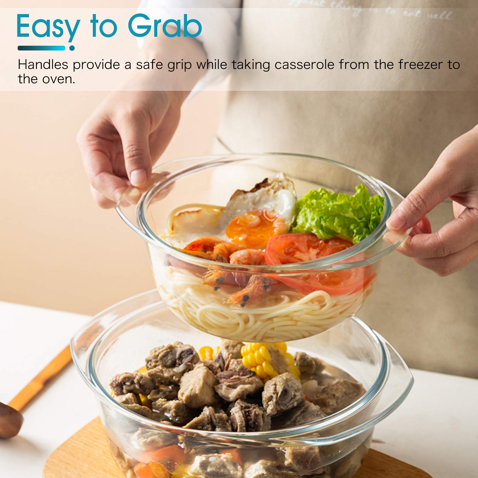 Clear Round Glass Casserole With Lid By Nutriups | Covered Glass Ovenware With Lid, 1 L