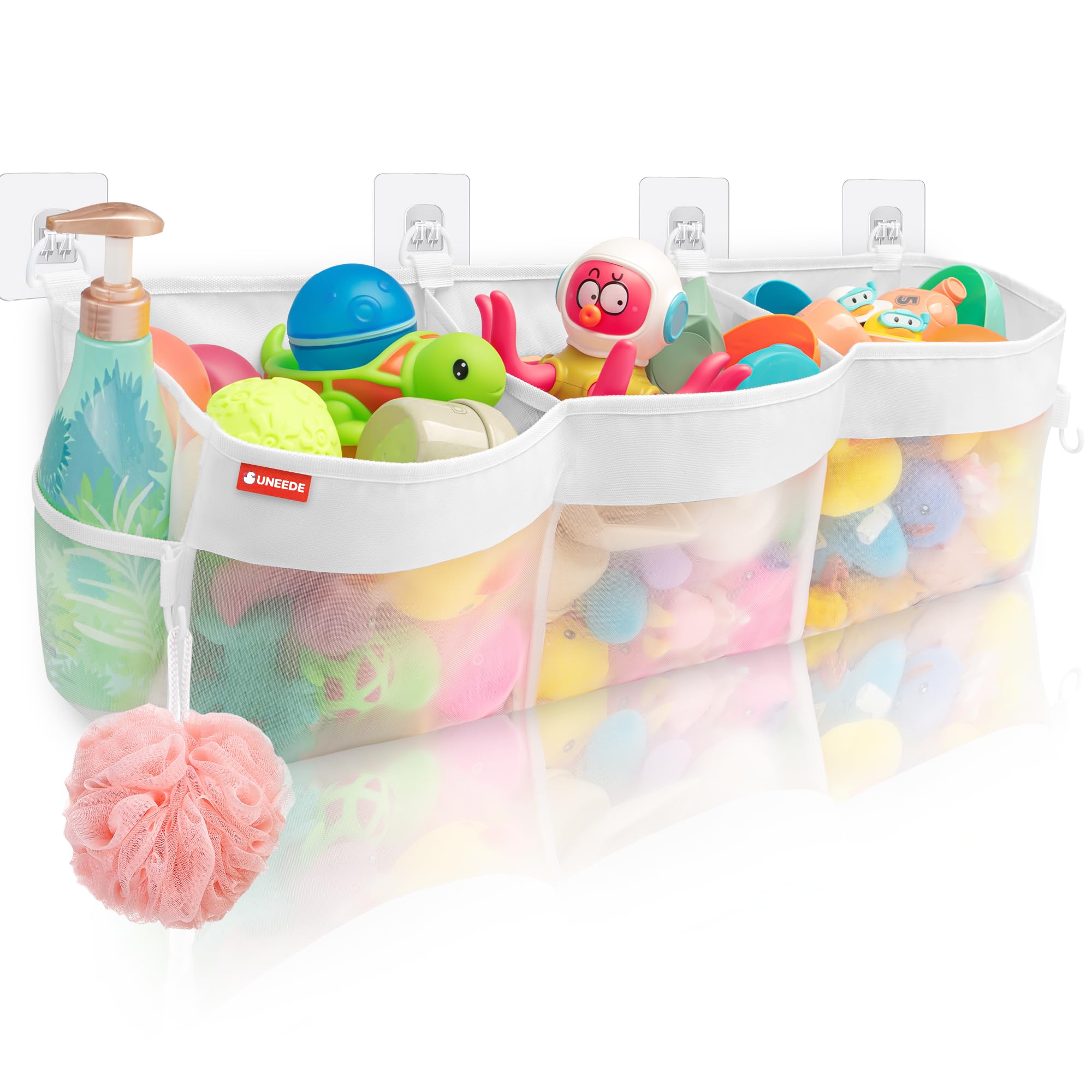 Uneede 3 Compartment Horizontal Bath Toy Storage,4.95 Gallons Bathtub Toy Storage Organizer,Bath Toy Holder For Bathtub,Baby Org