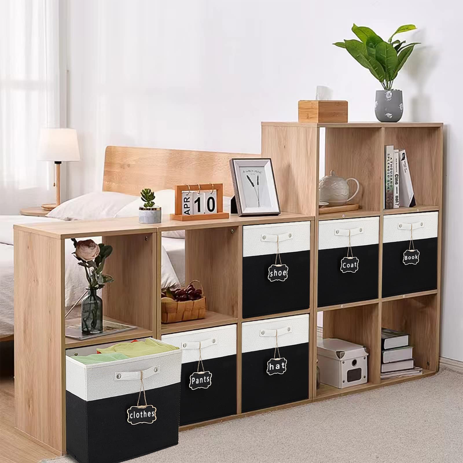 12 Inch Storage Bins,Set Of 4 Collapsible Fabric Storage Cubes With Labels,Linen Cube Storage Organizer Bins Kallax Storage Cube