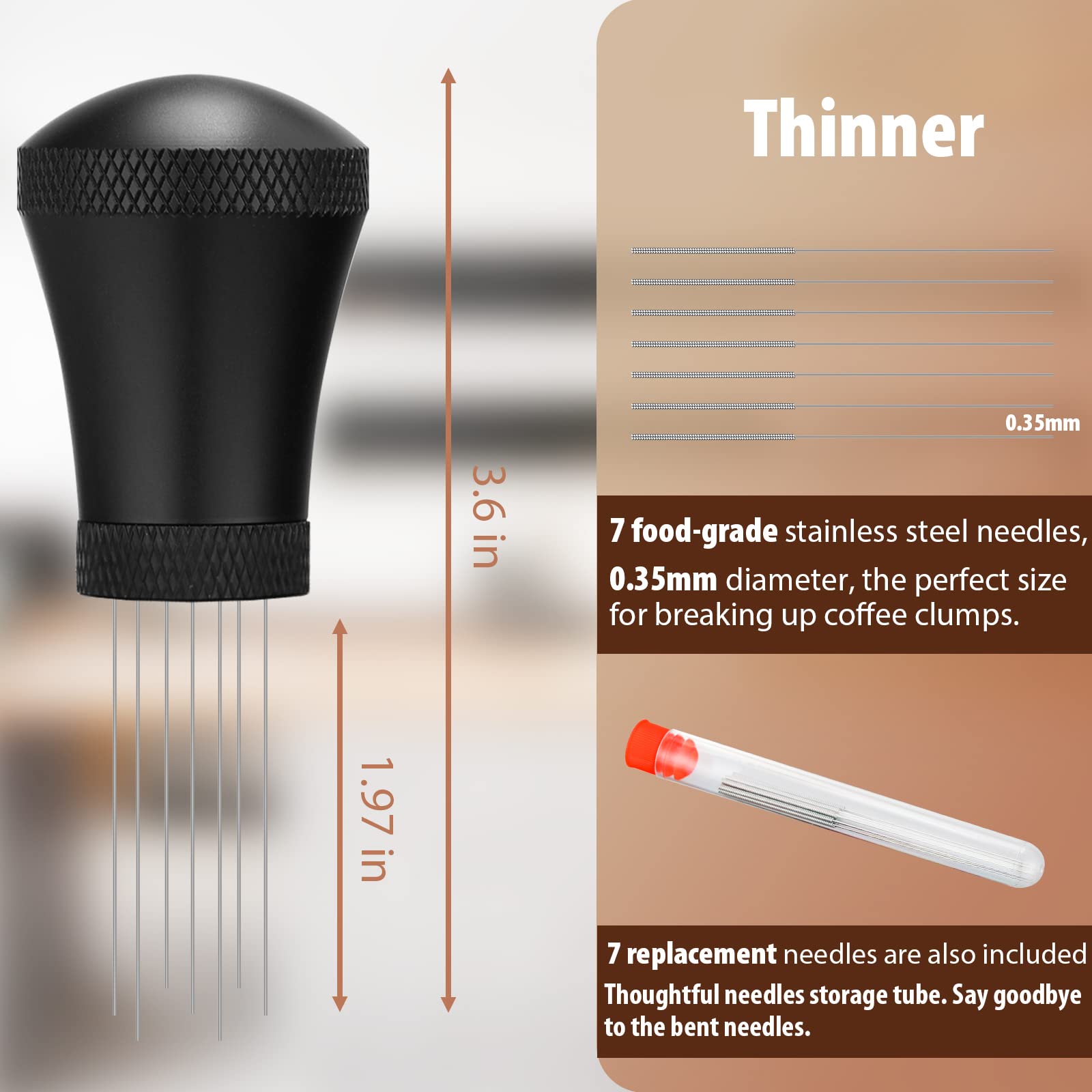 Wdt Espresso Distribution Tool Espresso Stirrer Tools For Barista, 0.35Mm 7 Needles Espresso Coffee Stirrer With Extra 7 Replace
