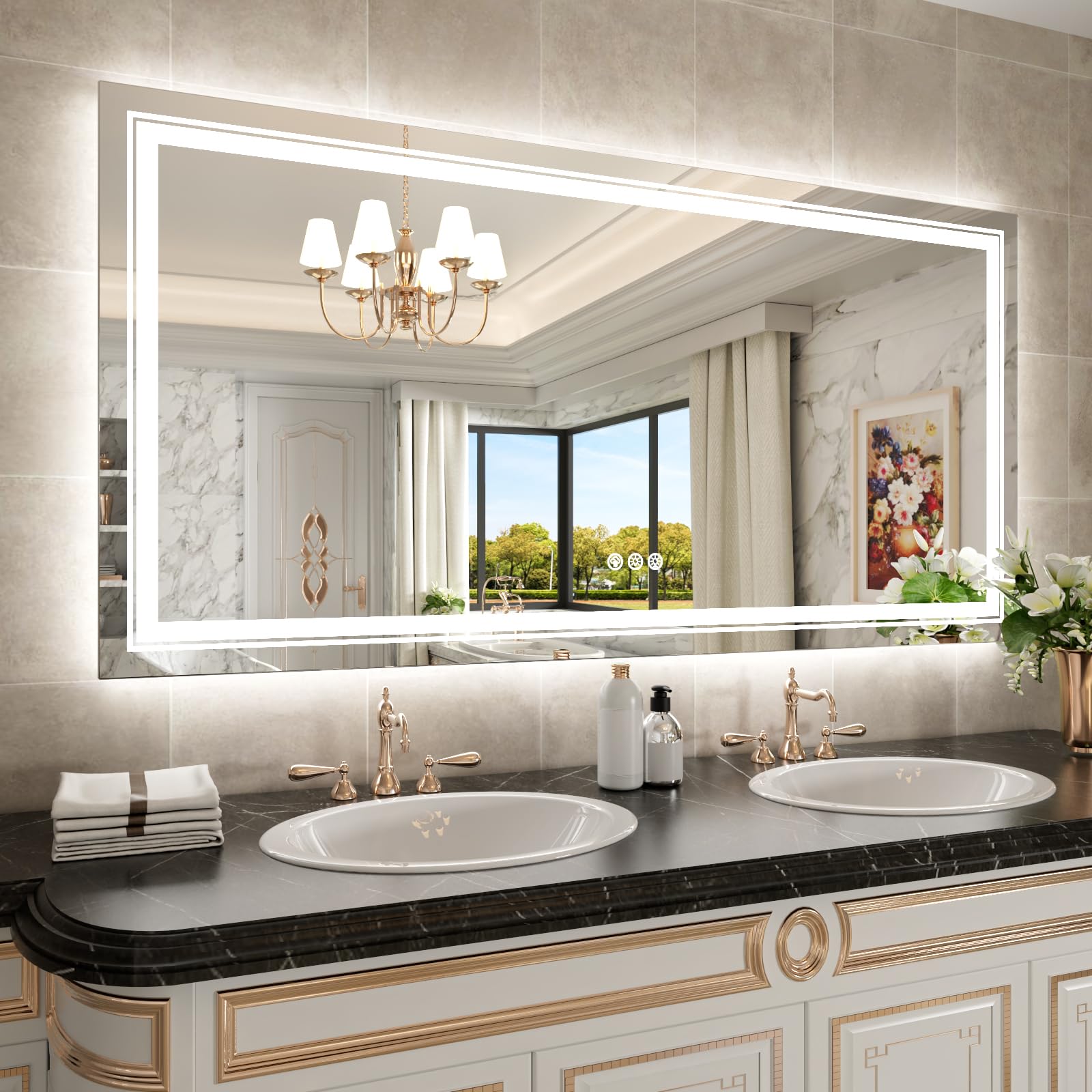 Wtty Rgb Led Mirror For Bathroom,72''X32'' Large Led Bathroom Mirror With Backlit And Front Light,Stepless Dimmable,Anti-Fog,Lig