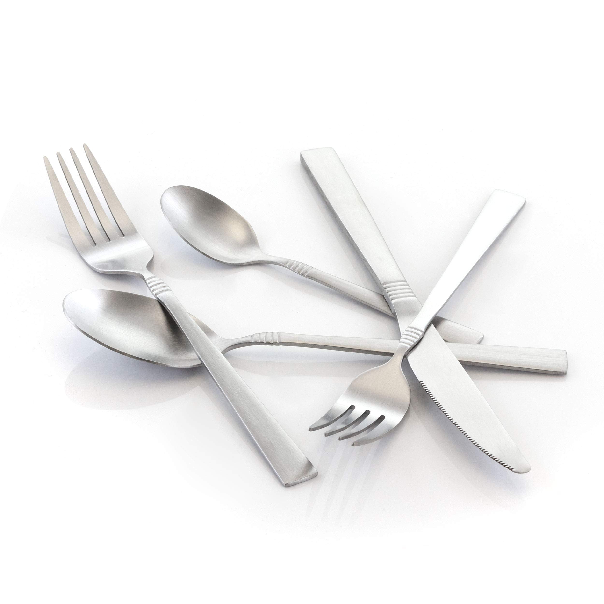 MegaChef Cravat 20 Piece Flatware Utensil Set  Stainless Steel Silverware Metal Service for 4 in Matte Silver